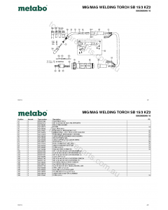 Metabo MIG/MAG WELDING TORCH SB 15/3 KZ2 0902009949 10 Spare Parts