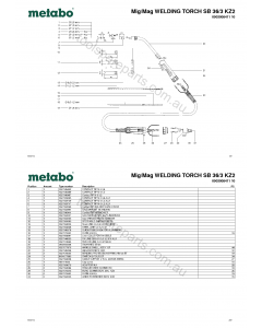 Metabo Mig/Mag WELDING TORCH SB 36/3 KZ2 0902008411 10 Spare Parts