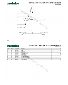 Metabo TIG WELDING TORC SR 17 V/4 DREHVENTIL/25 0902012524 10 Spare Parts