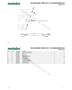 Metabo TIG WELDING TORC SR 17 V/8 DREHVENTIL/25 0902012532 10 Spare Parts
