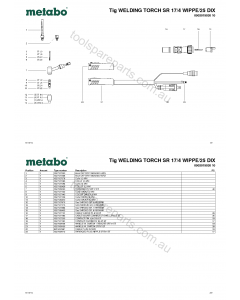 Metabo Tig WELDING TORCH SR 17/4 WIPPE/25 DIX 0902019030 10 Spare Parts