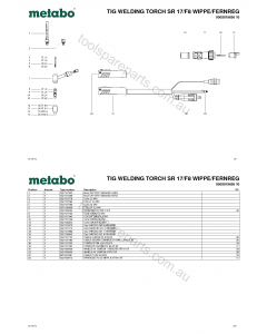 Metabo TIG WELDING TORCH SR 17/F8 WIPPE/FERNREG 0902019626 10 Spare Parts
