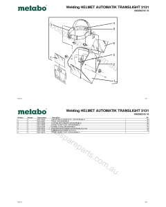 Metabo Welding HELMET AUTOMATIK TRANSLIGHT 2131 0902063161 10 Spare Parts
