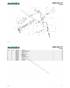 Metabo DSSW 930-1/2" 01549000 Spare Parts