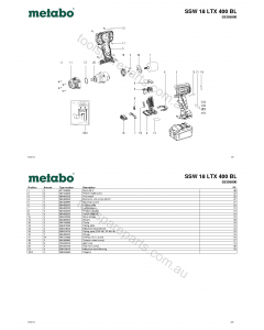 Metabo SSW 18 LTX 400 BL 02205000 Spare Parts