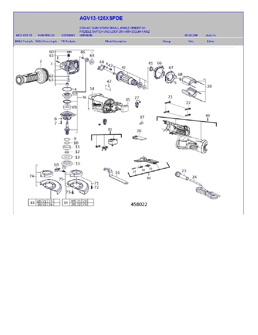 Milwaukee AGV13-125XSPDE Diagram 1