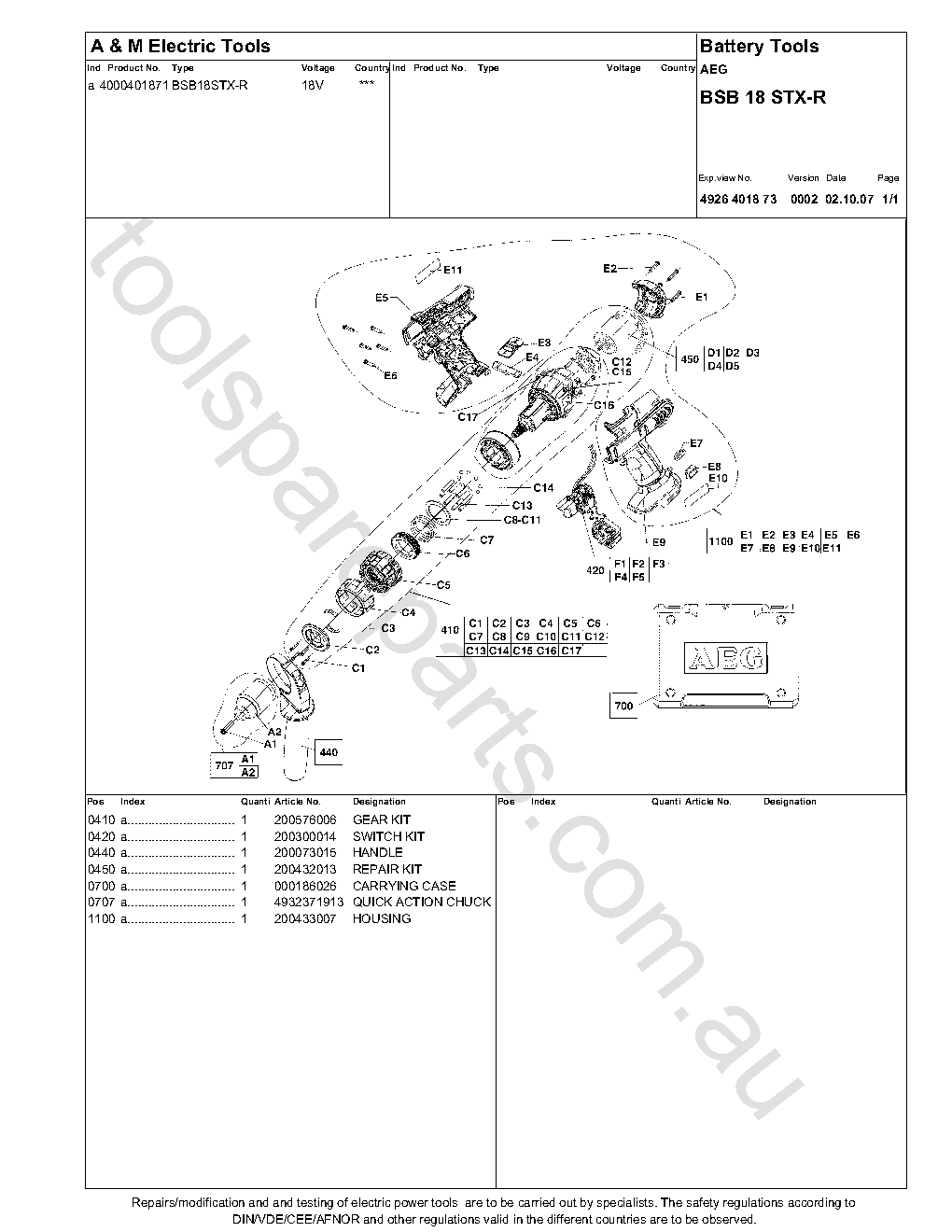 CDF-018 Spare parts drawing a. list E - Leisure Spares