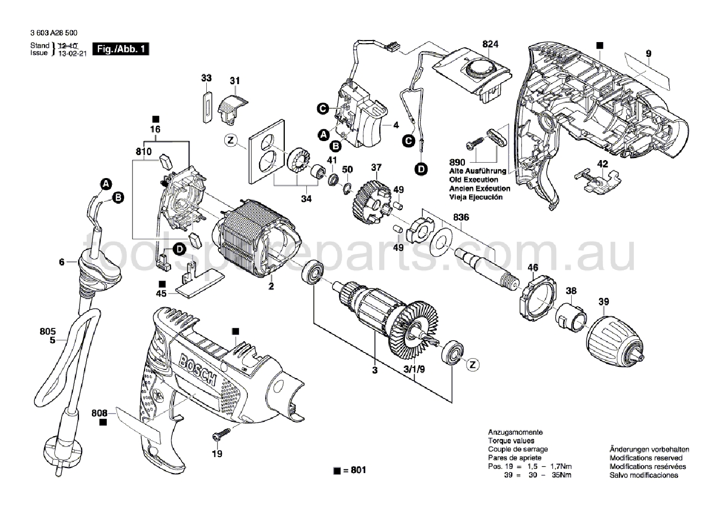 Bosch PSB 750 RCE 3603A28540  Diagram 1