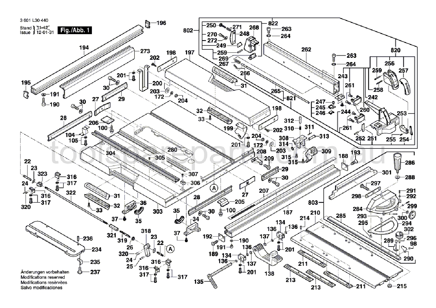 Bosch GTS 10 XC 3601L30440  Diagram 1