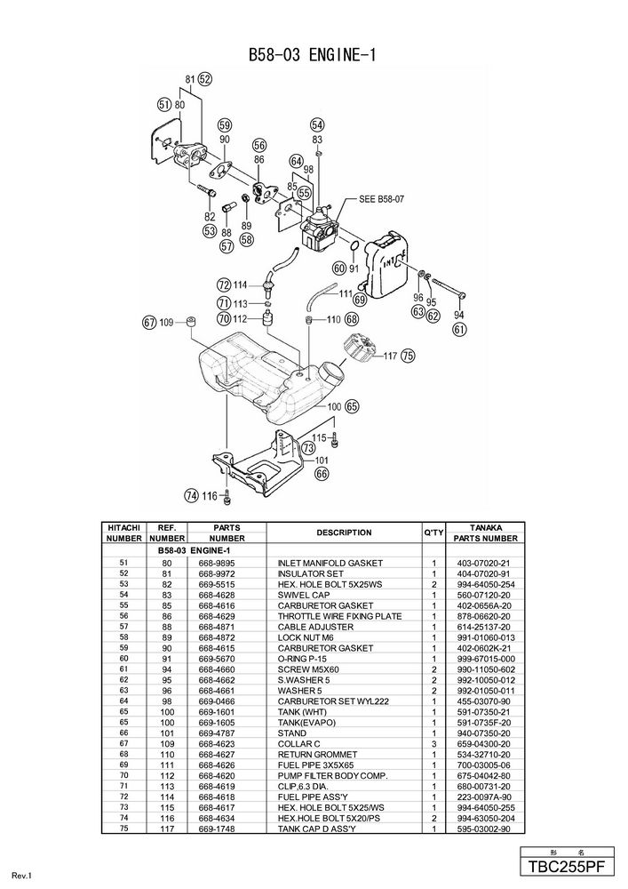 Hitachi ENGINE BRUSH CUTTER TBC255PF (FOR USA)  Diagram 3