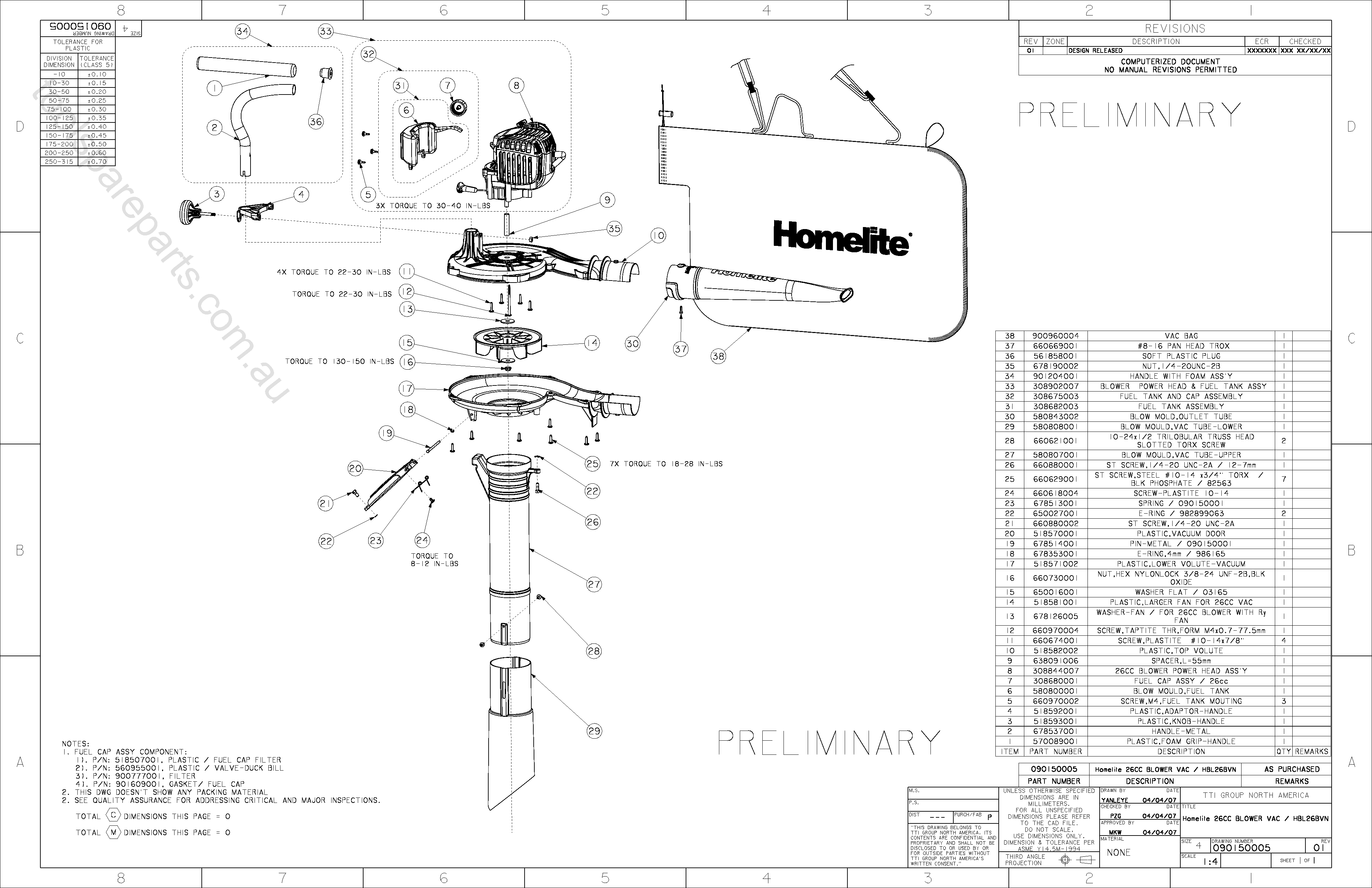Homelite HBL26BVN  Diagram 1