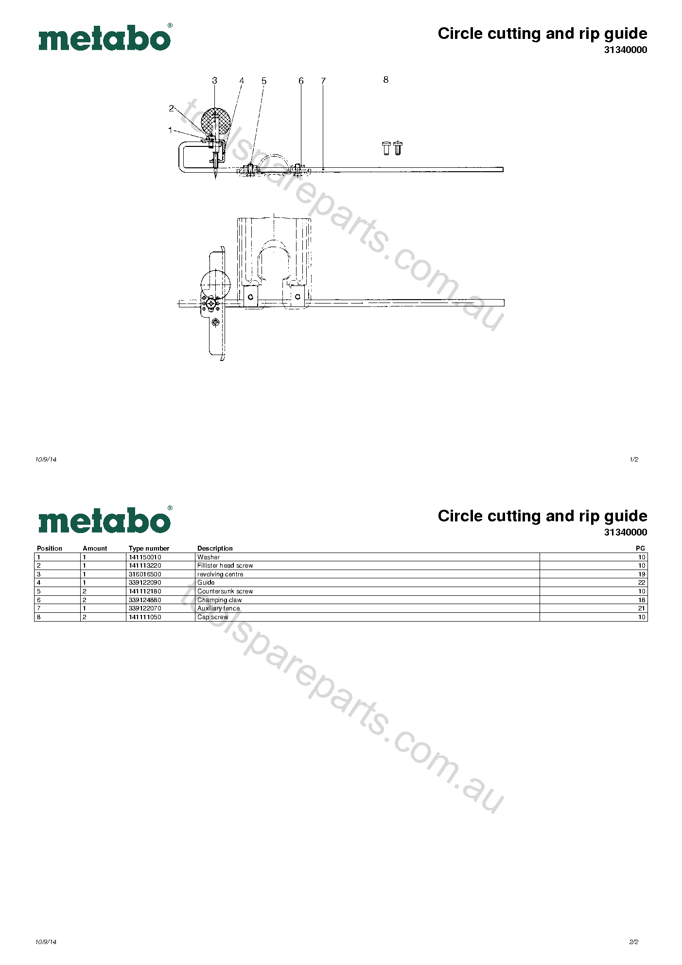 Metabo Circle cutting and rip guide 31340000  Diagram 1