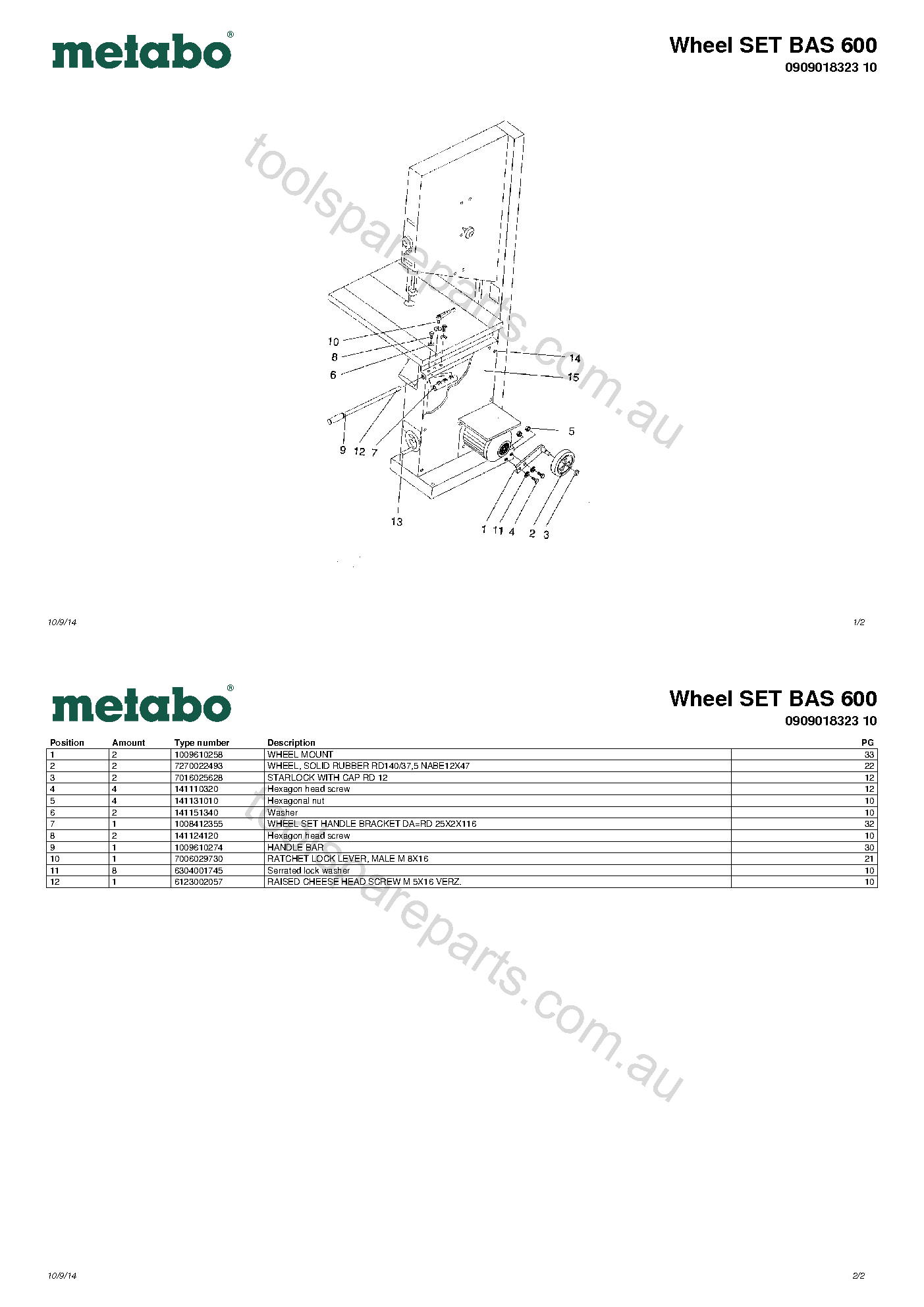 Metabo Wheel SET BAS 600 0909018323 10  Diagram 1