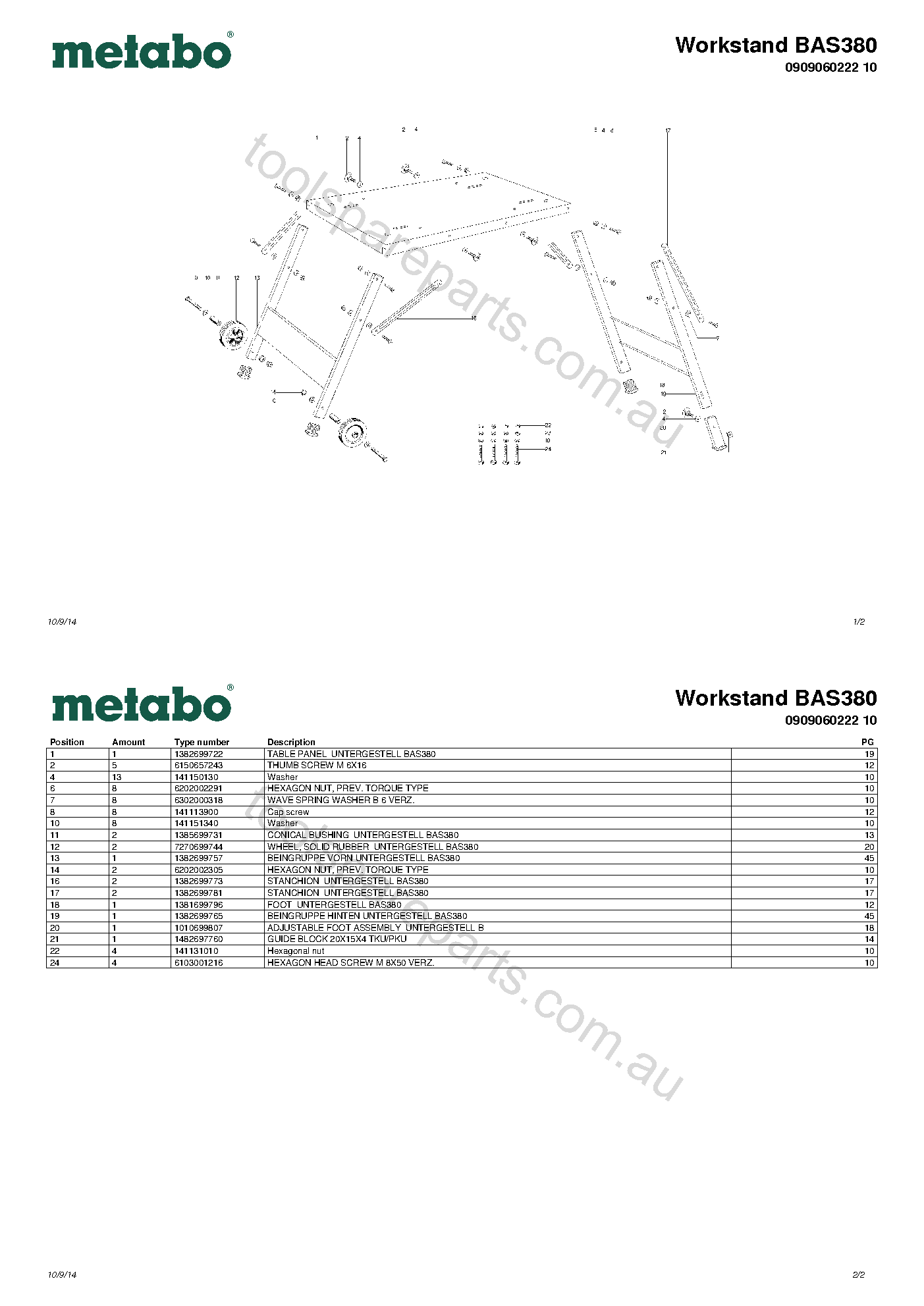 Metabo Workstand BAS380 0909060222 10  Diagram 1