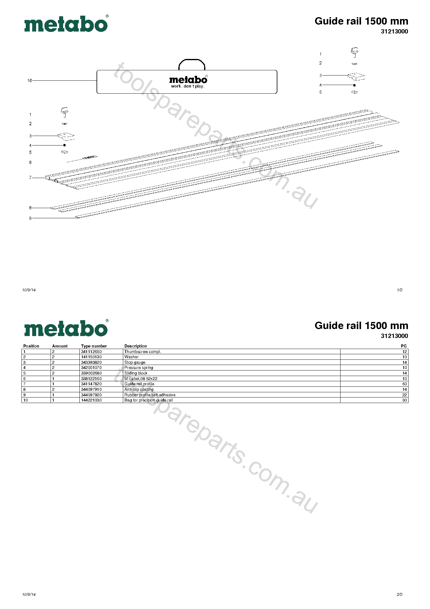 Metabo Guide rail 1500 mm 31213000  Diagram 1
