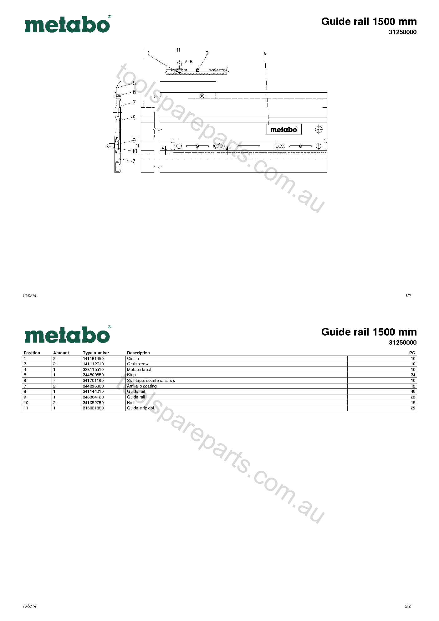 Metabo Guide rail 1500 mm 31250000  Diagram 1