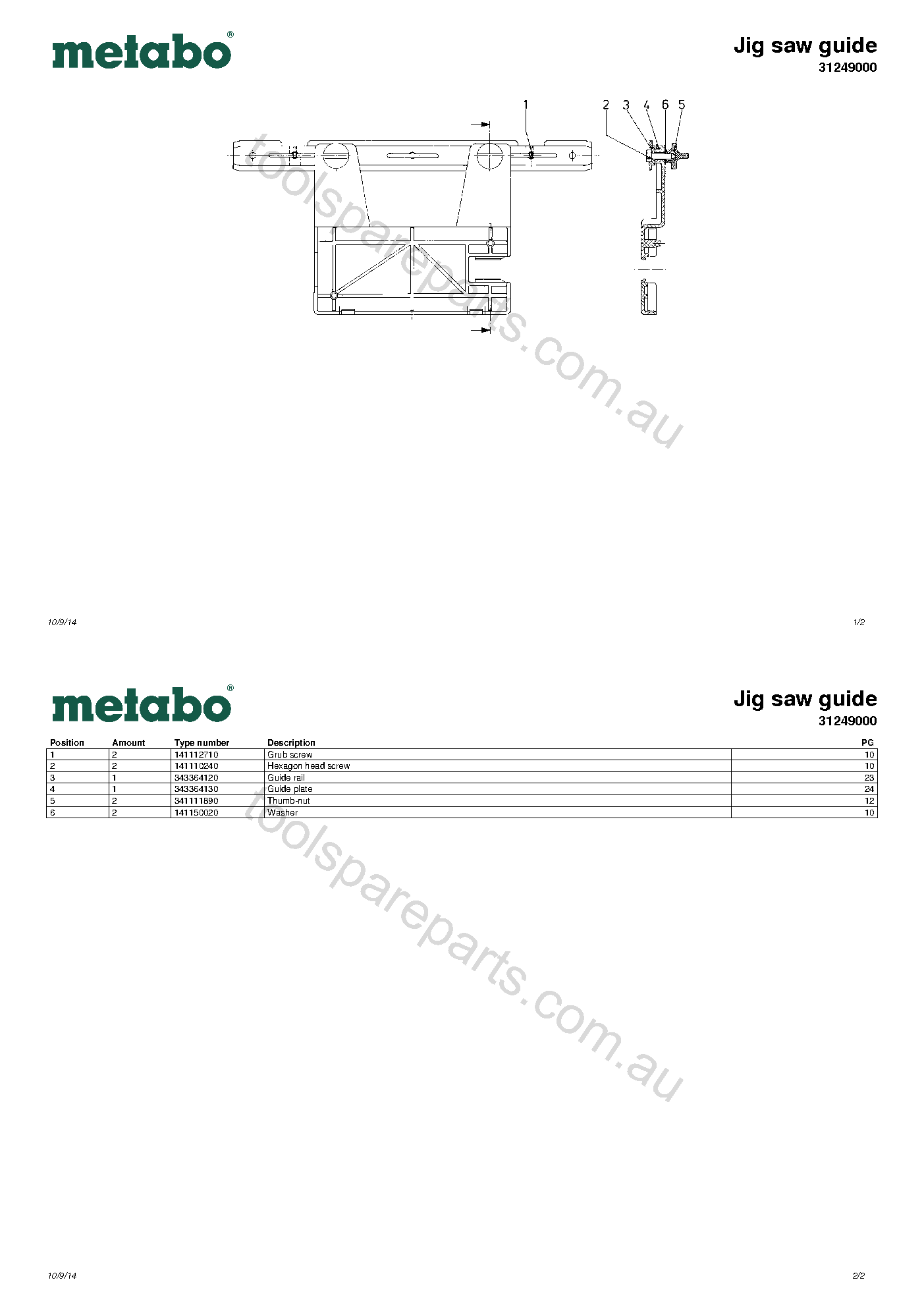 Metabo Jig saw guide 31249000  Diagram 1