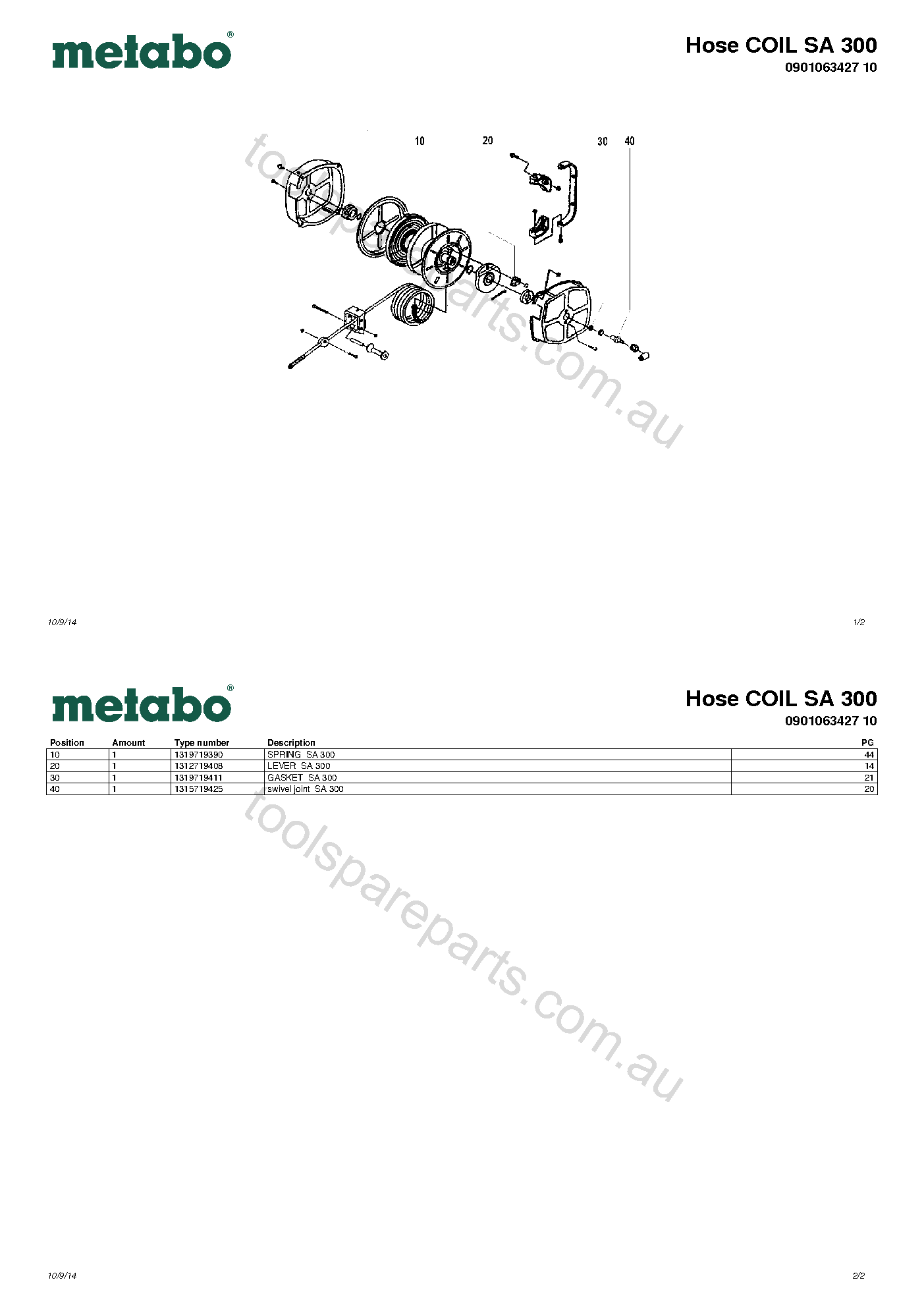 Metabo Hose COIL SA 300 0901063427 10  Diagram 1