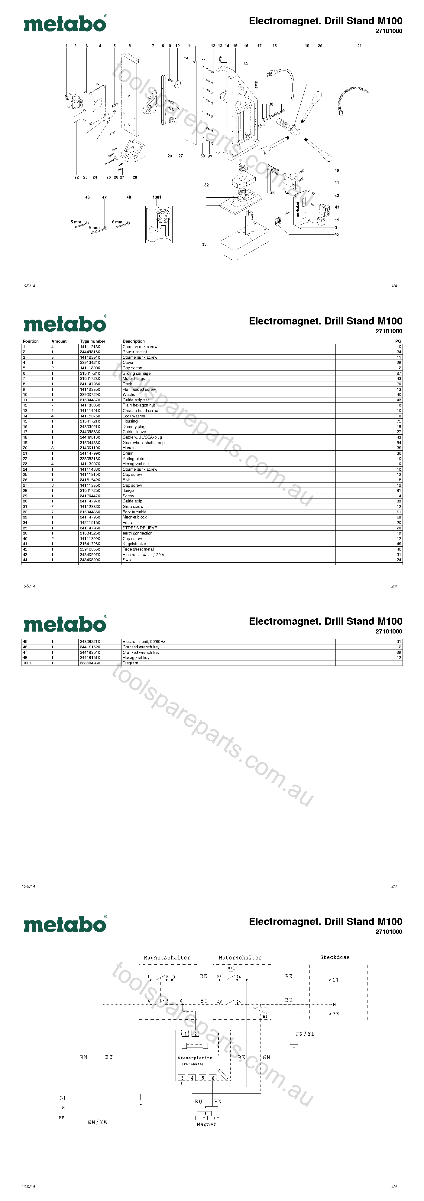 Metabo Electromagnet. Drill Stand M100 27101000  Diagram 1