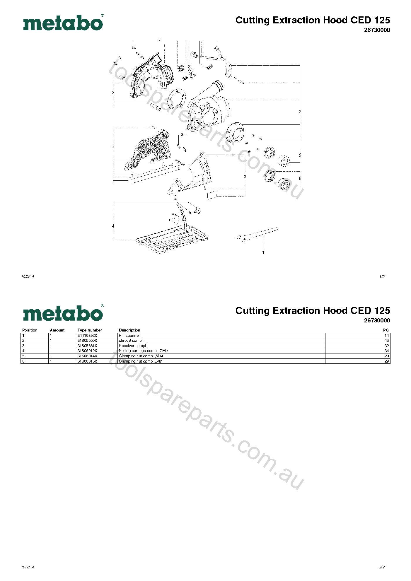 Metabo Cutting Extraction Hood CED 125 26730000  Diagram 1