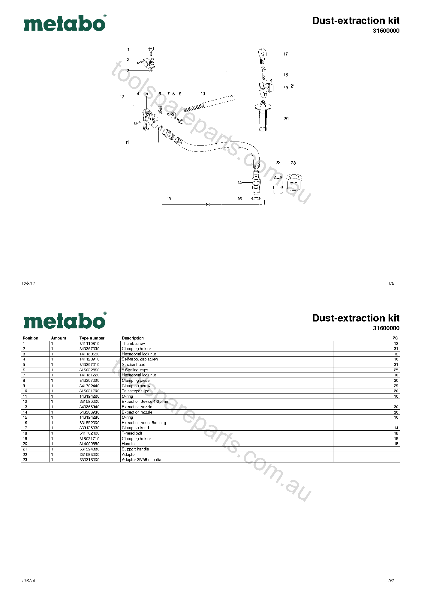 Metabo Dust-extraction kit 31600000  Diagram 1