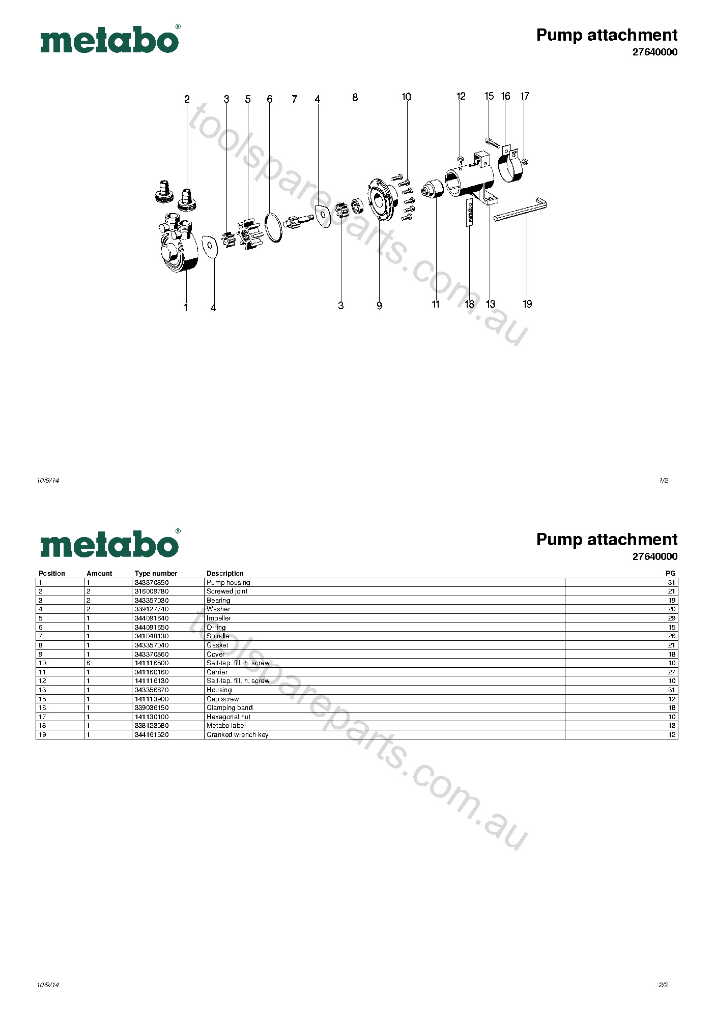 Metabo Pump attachment 27640000  Diagram 1