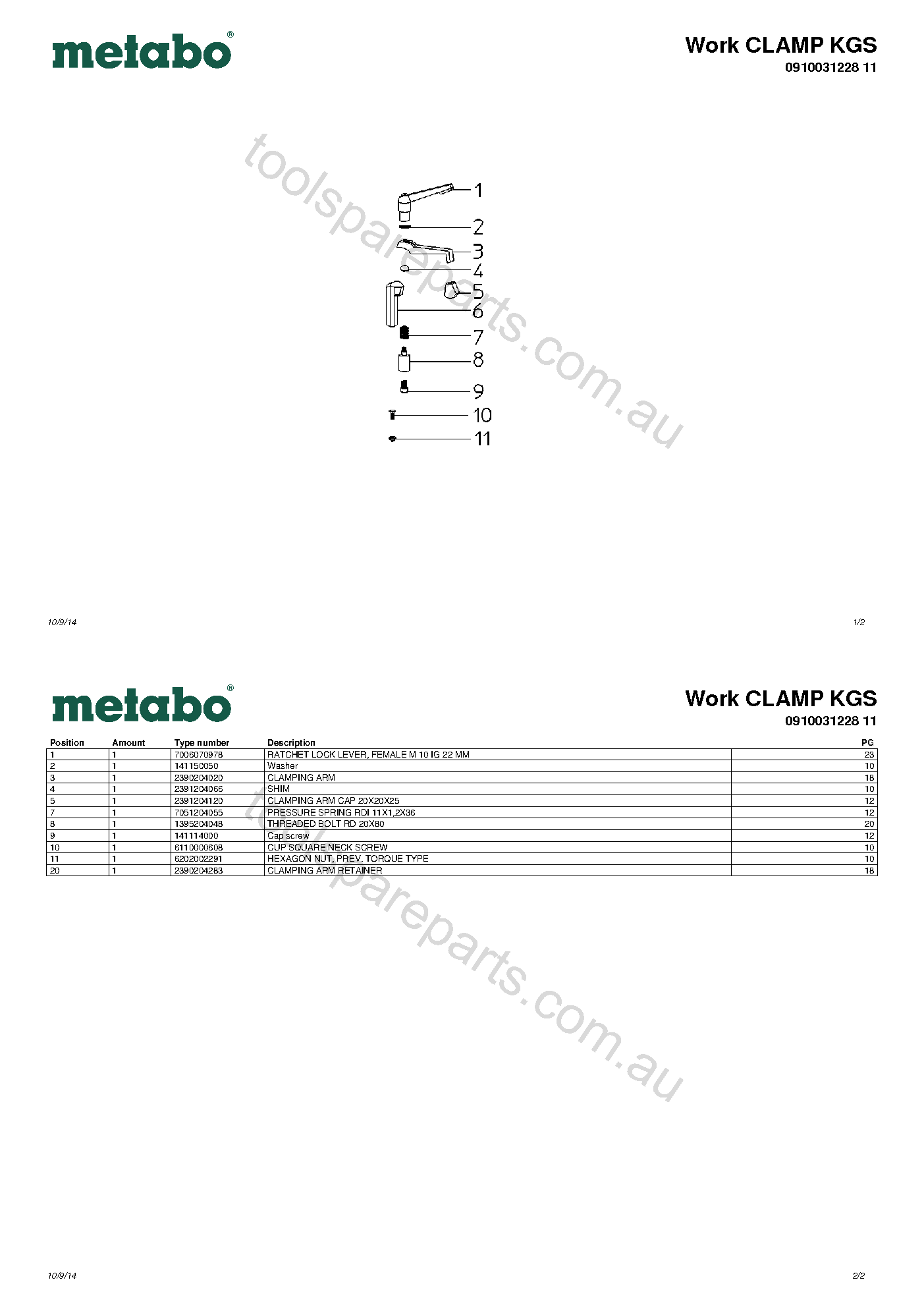 Metabo Work CLAMP KGS 0910031228 11  Diagram 1