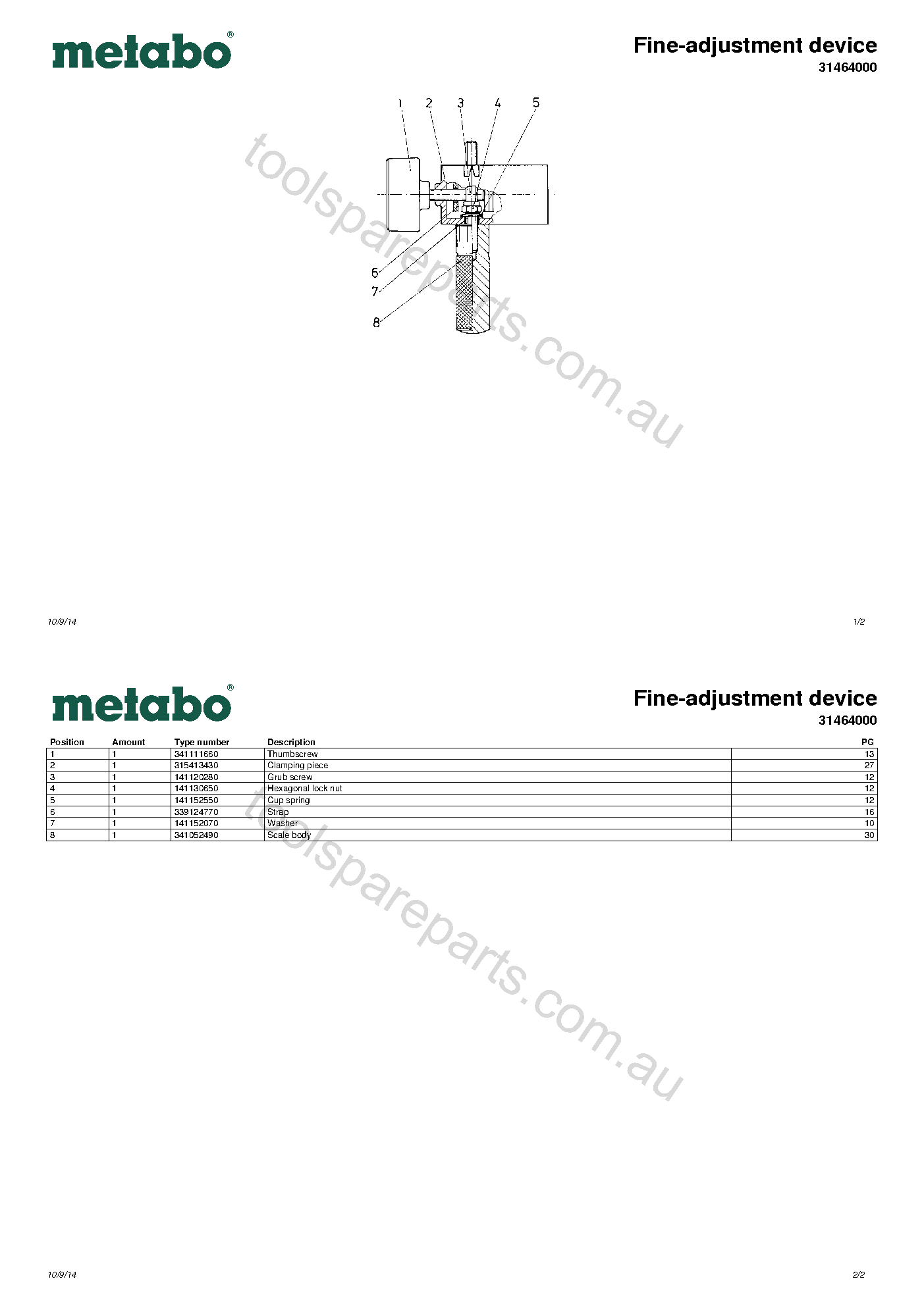 Metabo Fine-adjustment device 31464000  Diagram 1