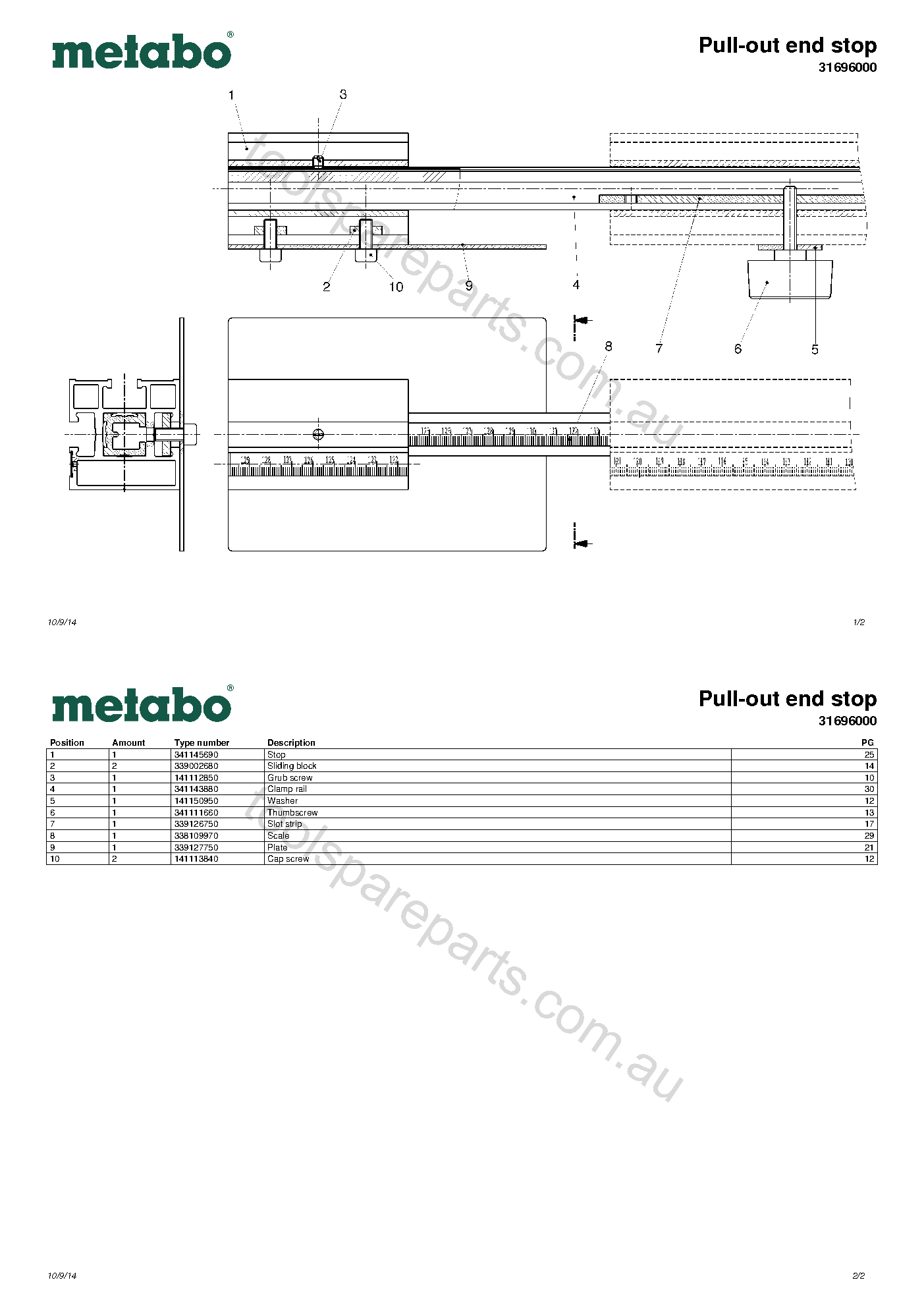Metabo Pull-out end stop 31696000  Diagram 1