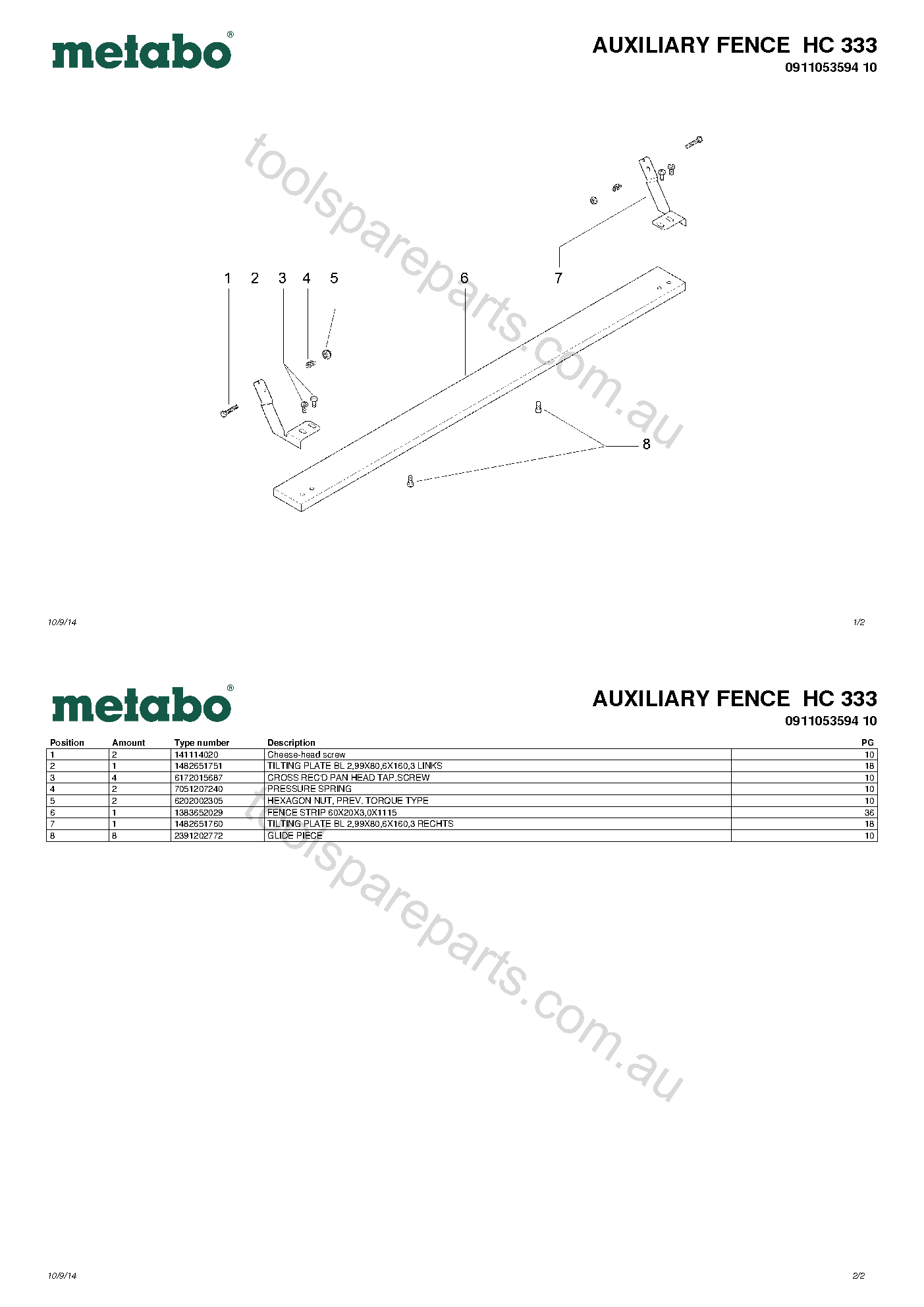 Metabo AUXILIARY FENCE HC 333 0911053594 10  Diagram 1