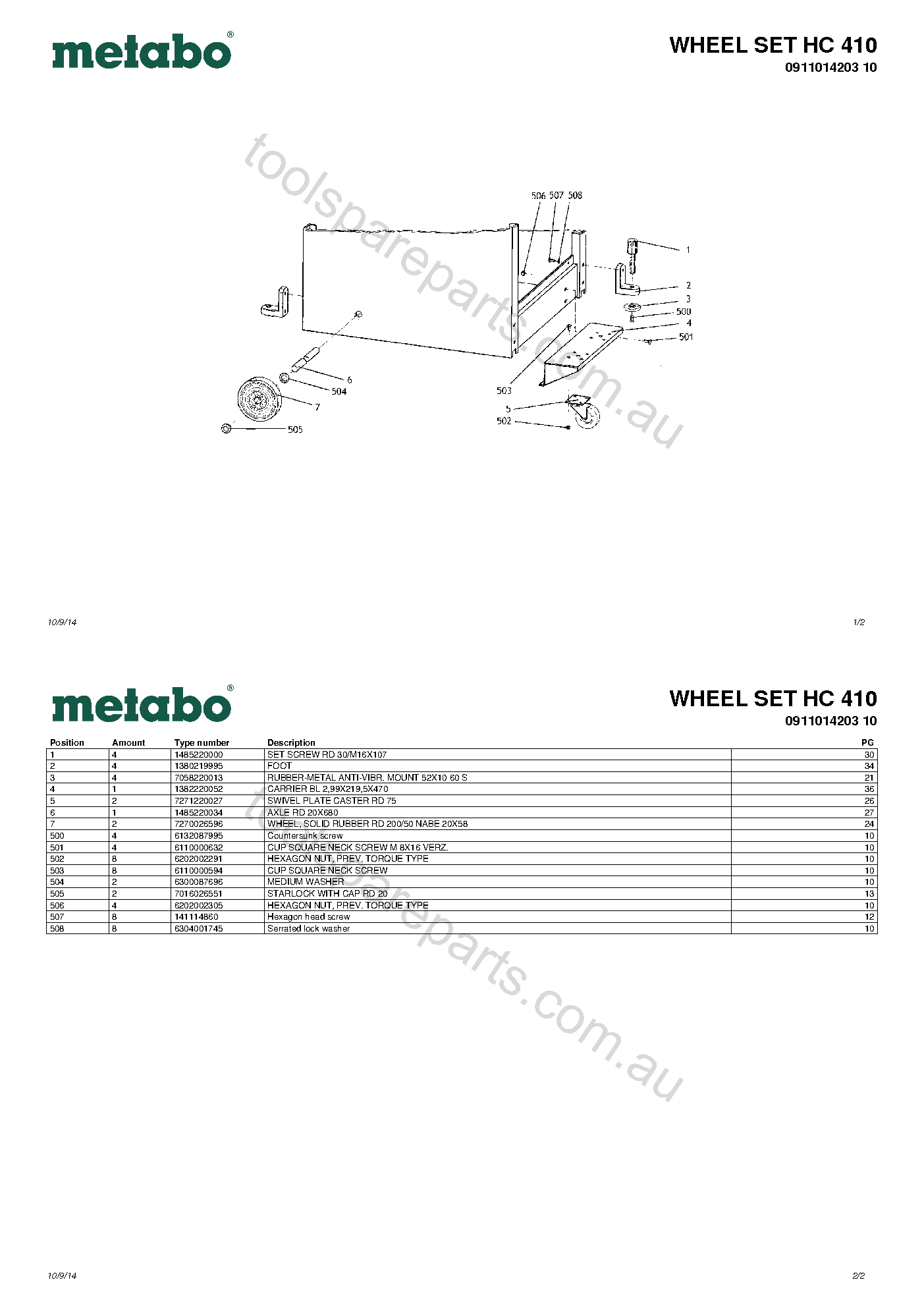 Metabo WHEEL SET HC 410 0911014203 10  Diagram 1