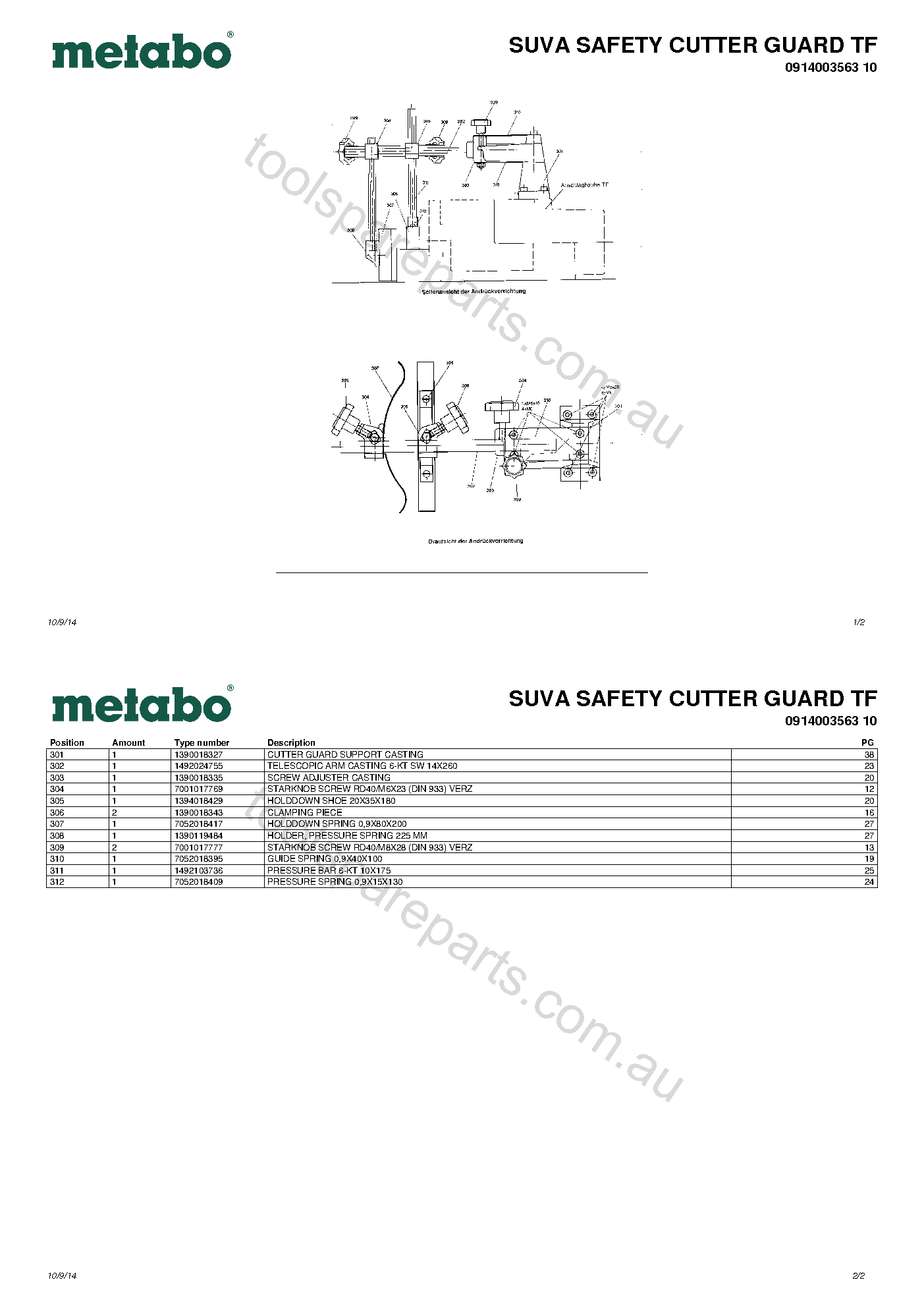 Metabo SUVA SAFETY CUTTER GUARD TF 0914003563 10  Diagram 1