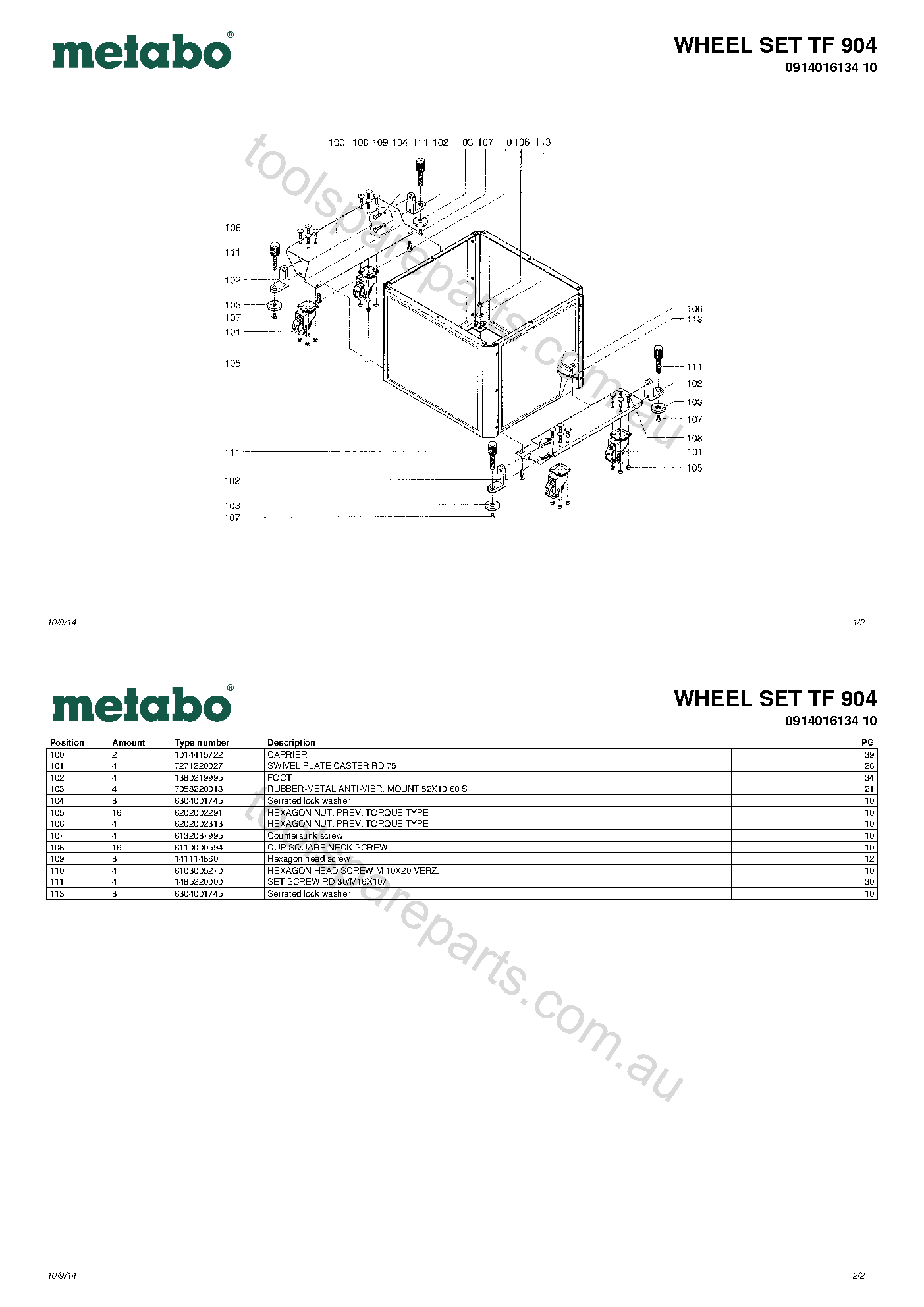 Metabo WHEEL SET TF 904 0914016134 10  Diagram 1