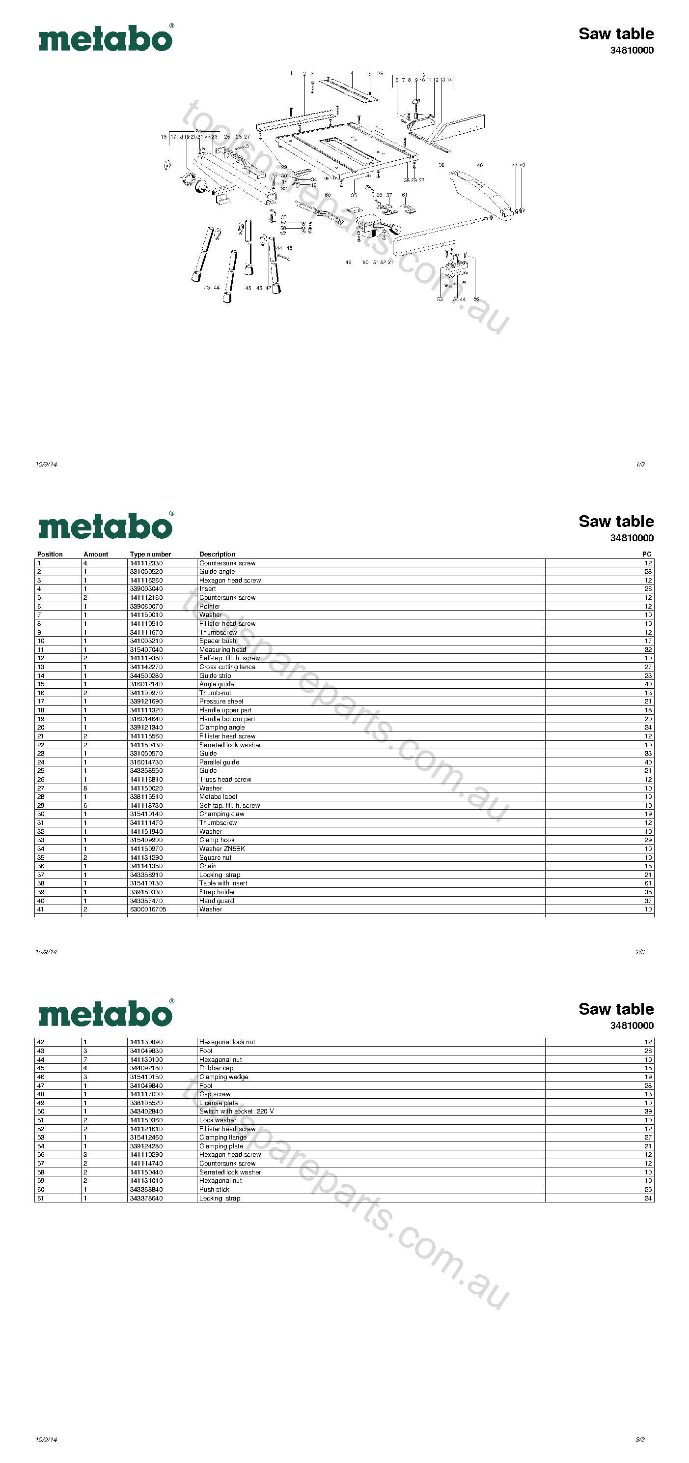 Metabo Saw table 34810000  Diagram 1