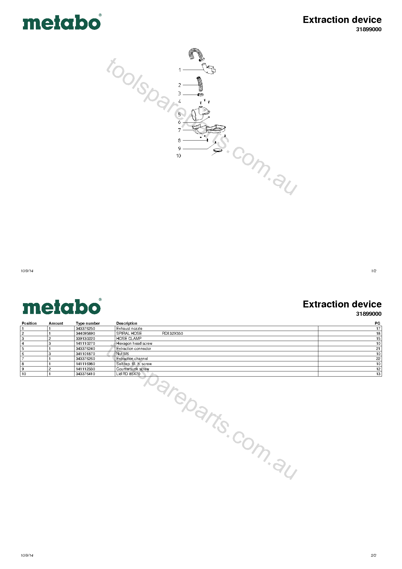Metabo Extraction device 31899000  Diagram 1