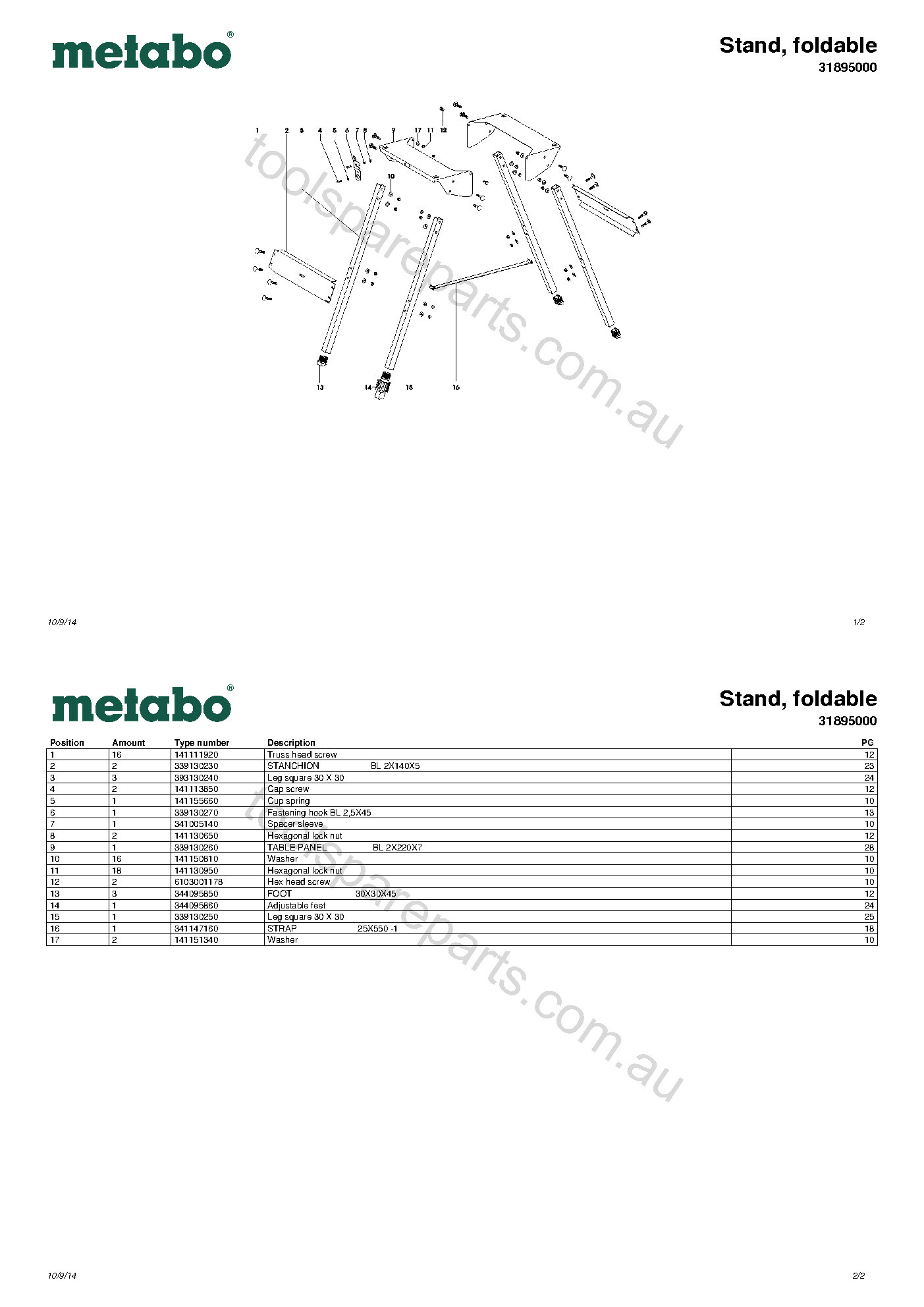 Metabo Stand, foldable 31895000  Diagram 1