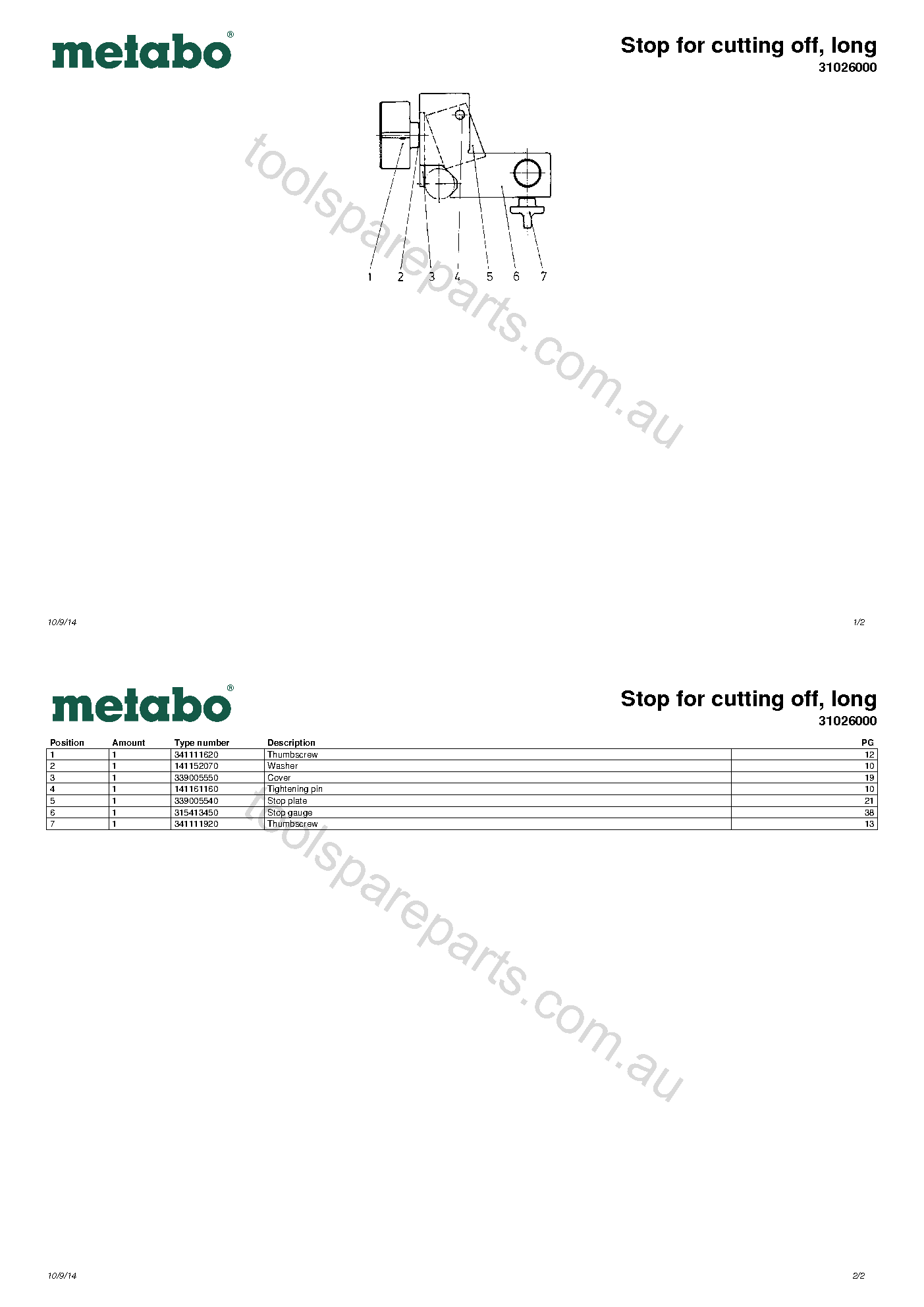 Metabo Stop for cutting off, long 31026000  Diagram 1