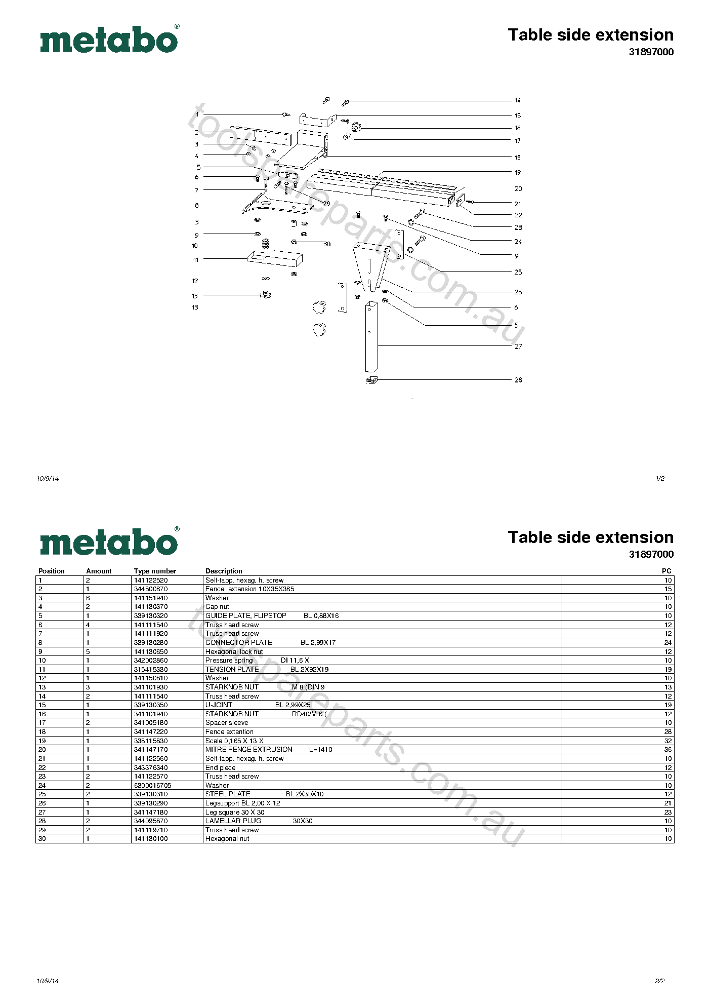 Metabo Table side extension 31897000  Diagram 1