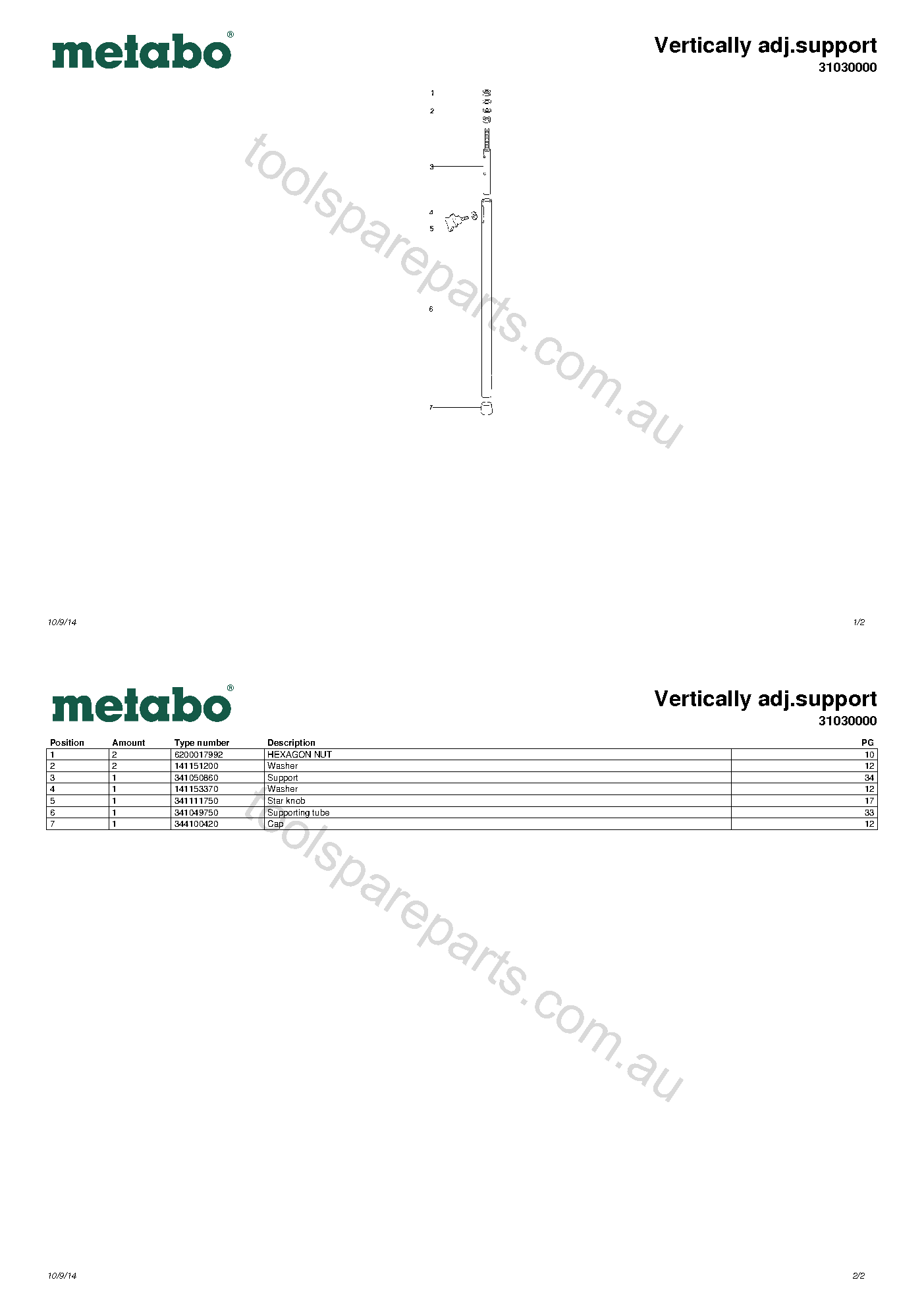Metabo Vertically adj.support 31030000  Diagram 1