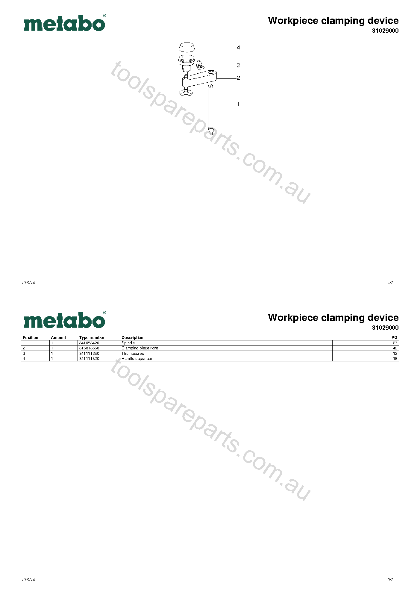 Metabo Workpiece clamping device 31029000  Diagram 1