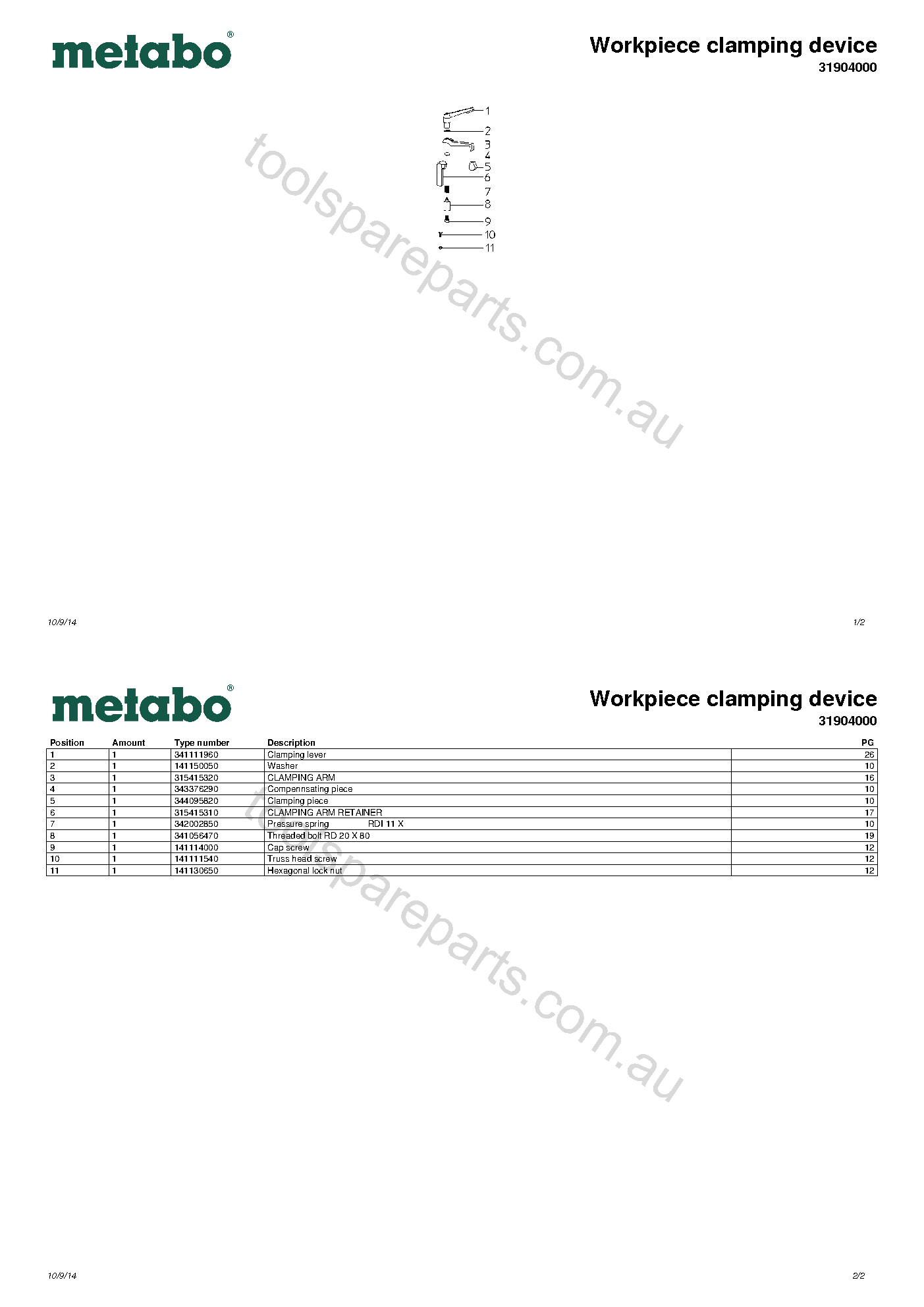 Metabo Workpiece clamping device 31904000  Diagram 1