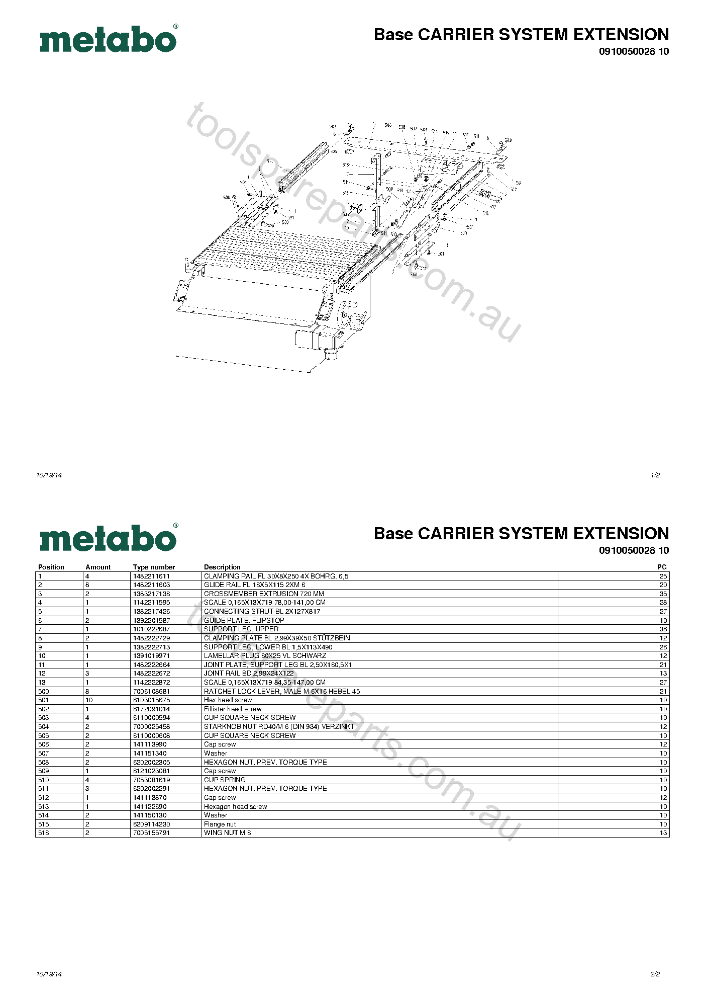 Metabo Base CARRIER SYSTEM EXTENSION 0910050028 10  Diagram 1