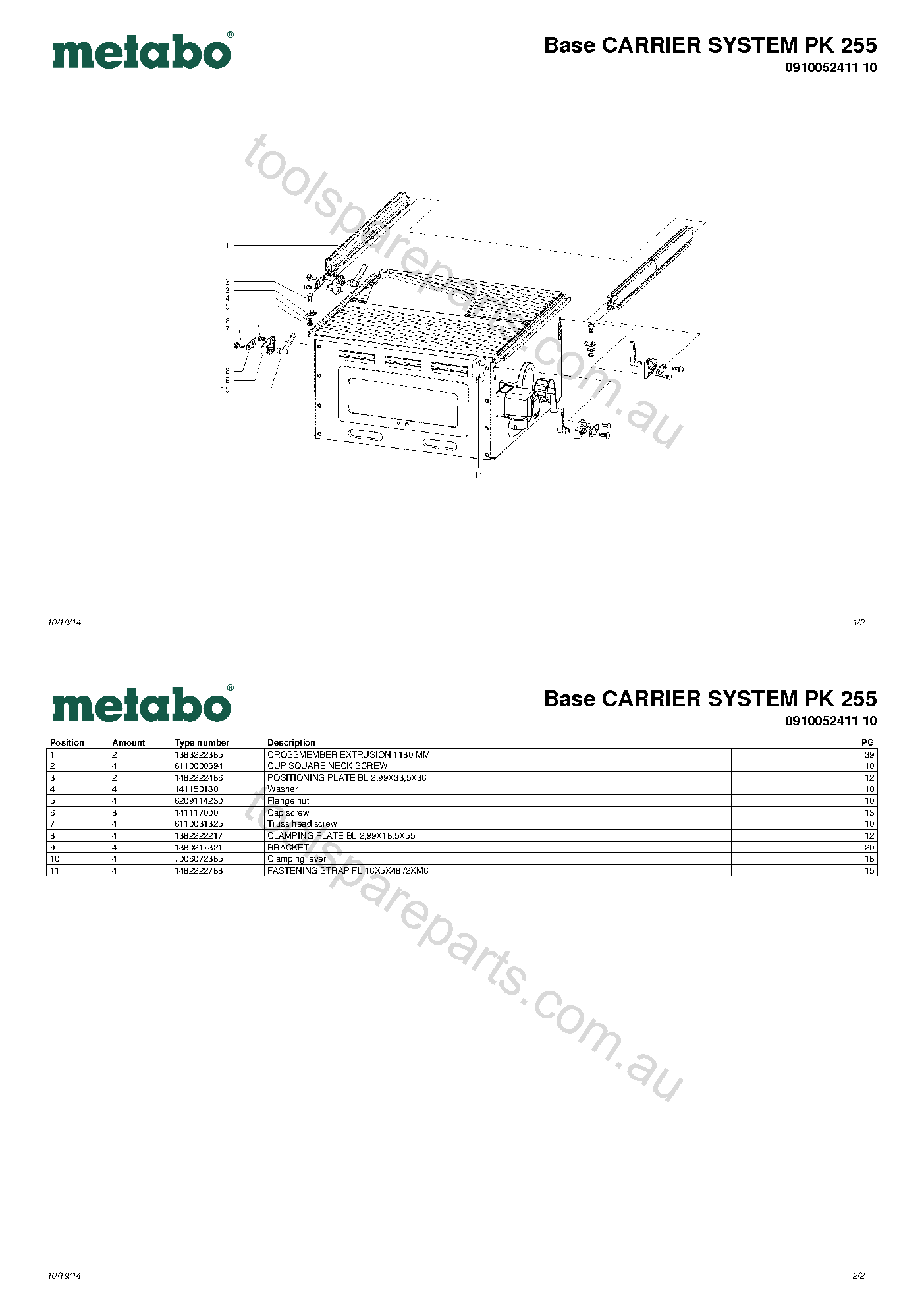 Metabo Base CARRIER SYSTEM PK 255 0910052411 10  Diagram 1