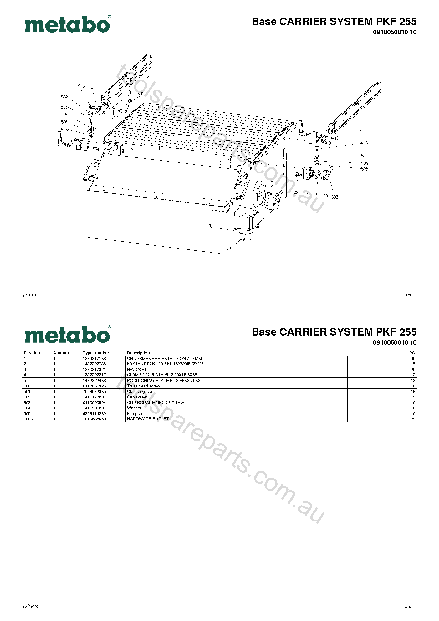 Metabo Base CARRIER SYSTEM PKF 255 0910050010 10  Diagram 1