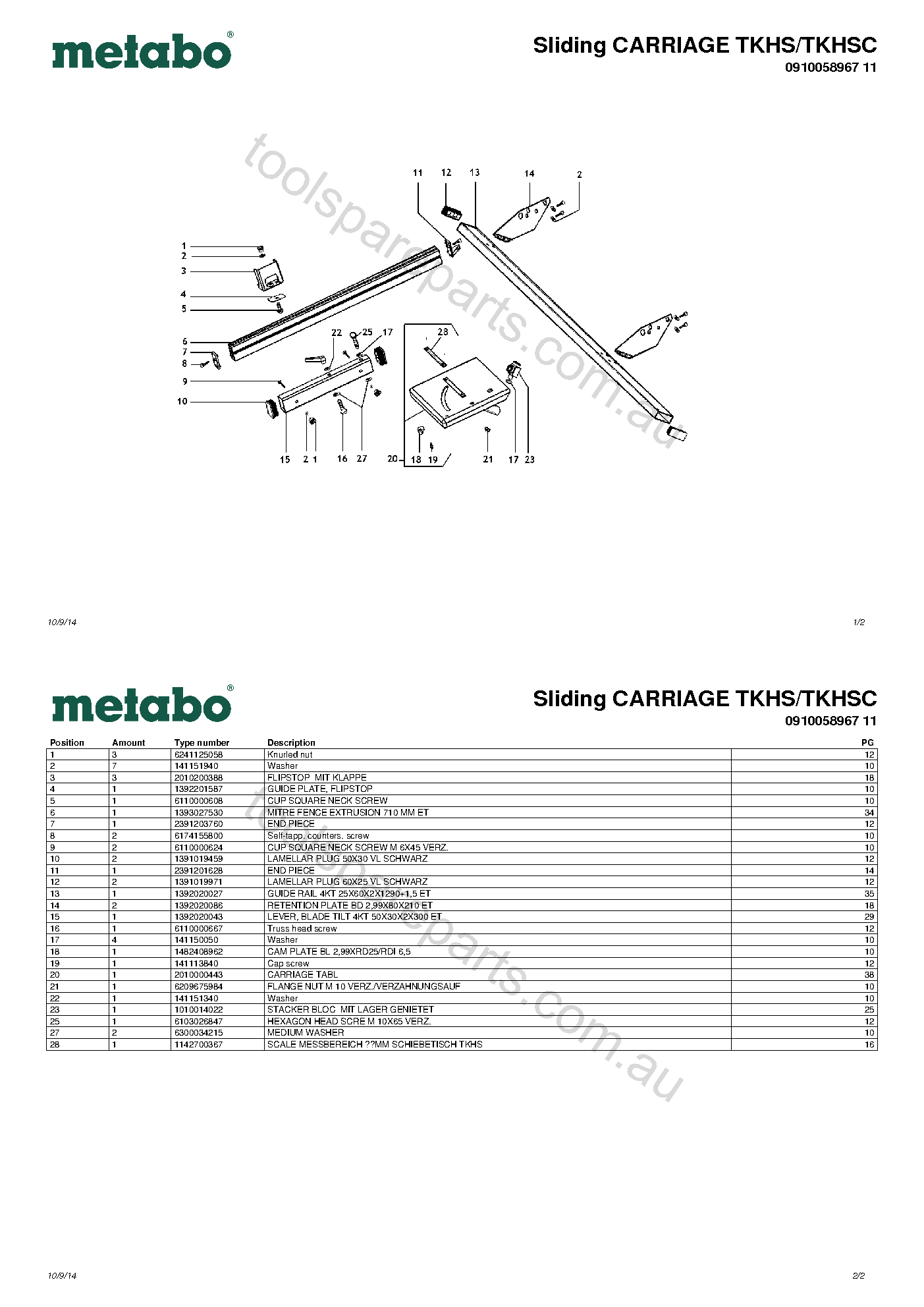 Metabo Sliding CARRIAGE TKHS/TKHSC 0910058967 11  Diagram 1