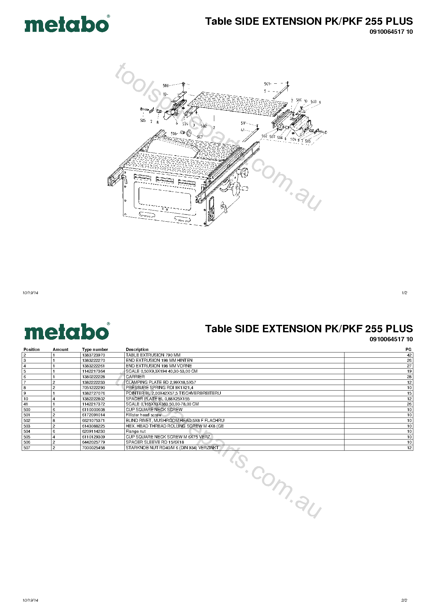 Metabo Table SIDE EXTENSION PK/PKF 255 PLUS 0910064517 10  Diagram 1