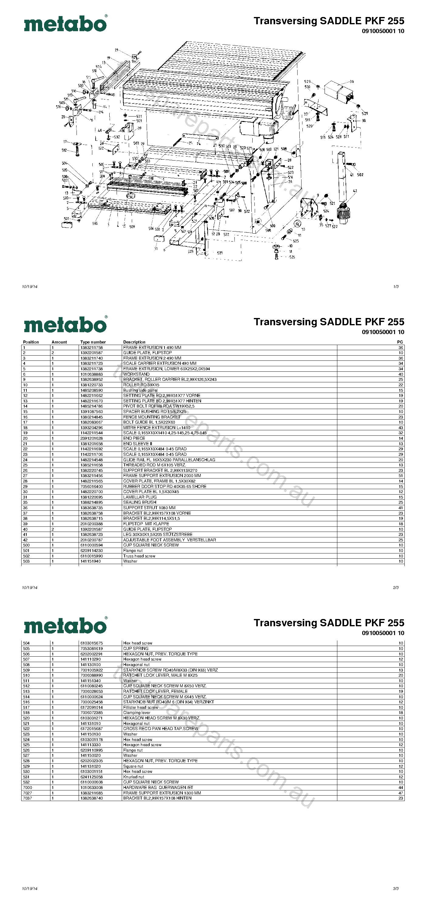 Metabo Transversing SADDLE PKF 255 0910050001 10  Diagram 1