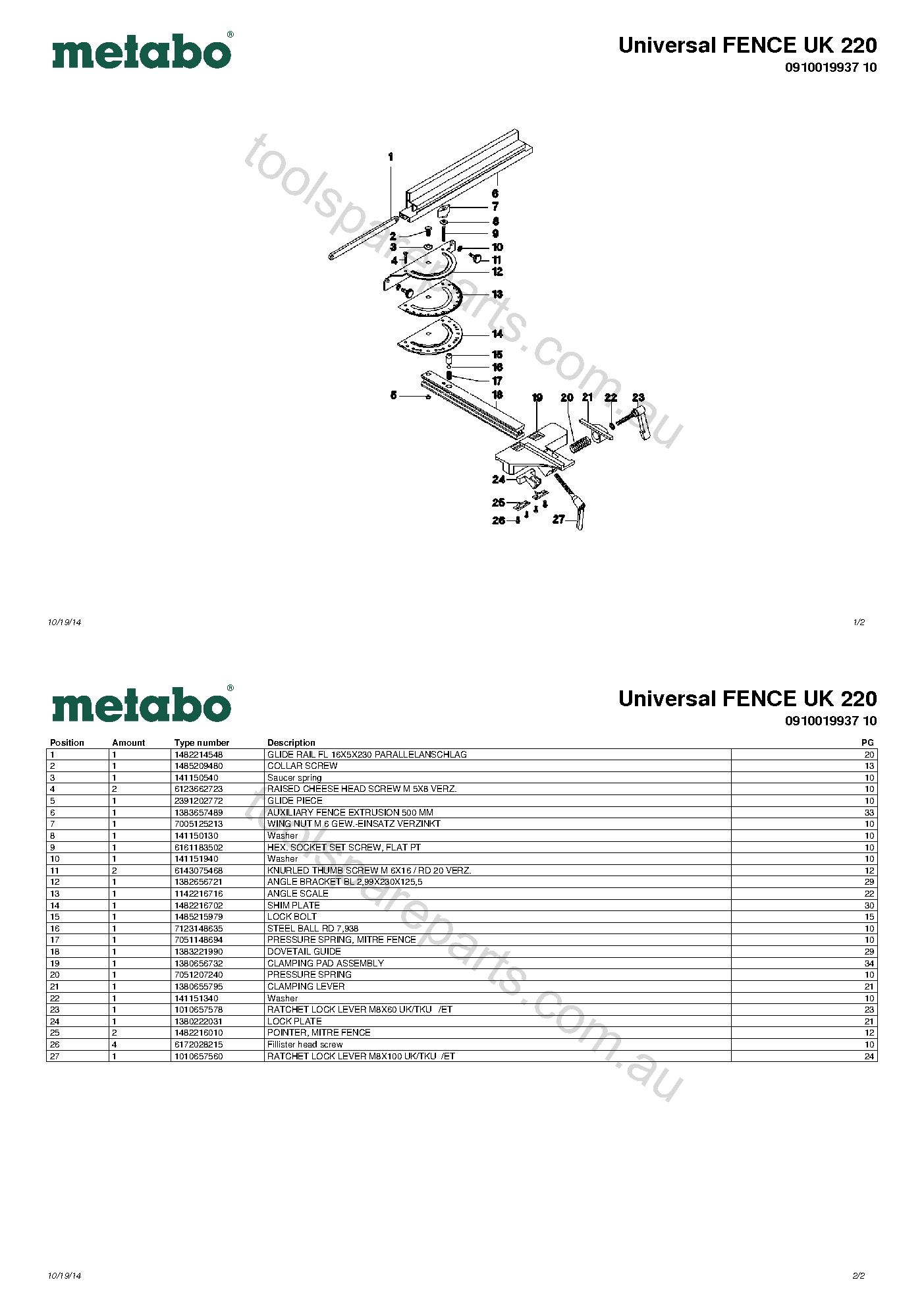 Metabo Universal FENCE UK 220 0910019937 10  Diagram 1