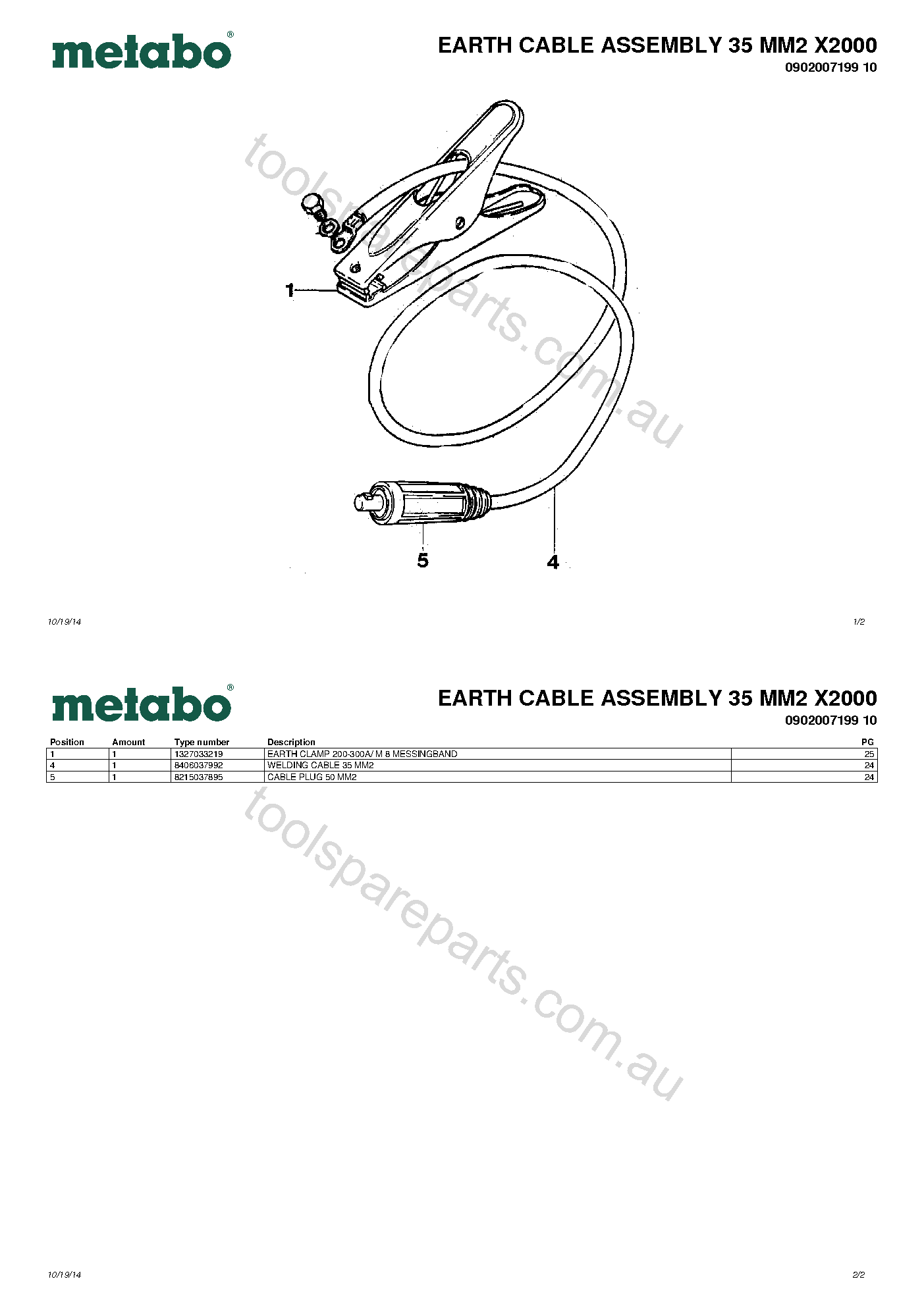 Metabo EARTH CABLE ASSEMBLY 35 MM2 X2000 0902007199 10  Diagram 1