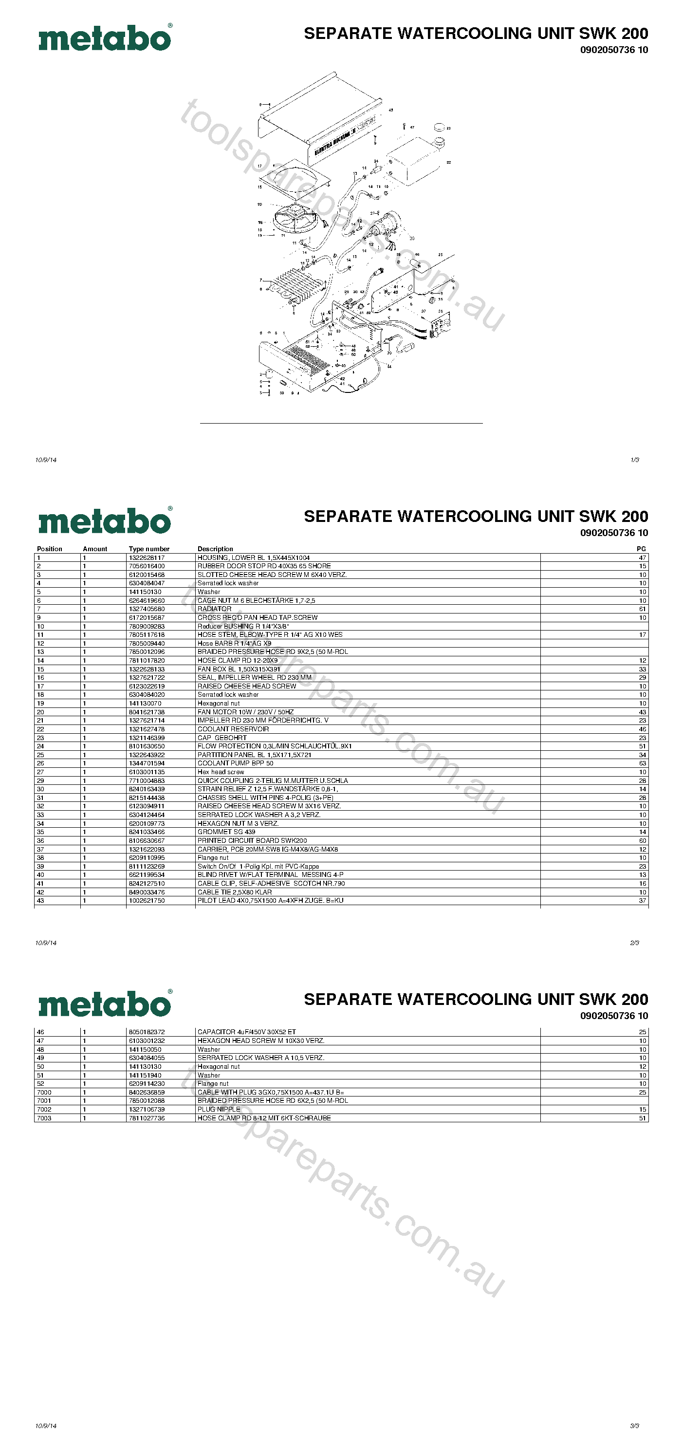 Metabo SEPARATE WATERCOOLING UNIT SWK 200 0902050736 10  Diagram 1